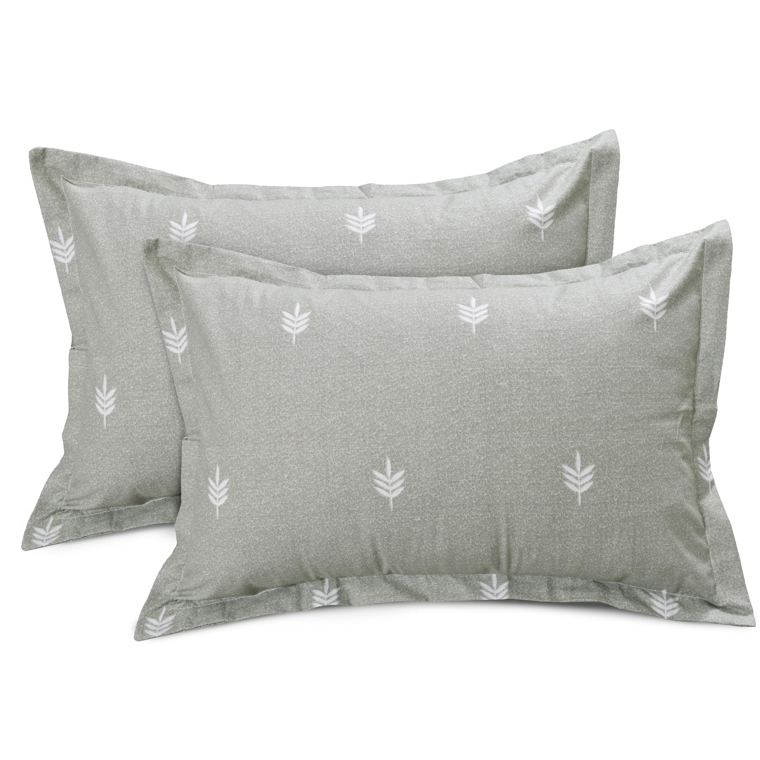 Huesland By Ahmedabad Cotton 144 Tc Cotton Pillow Covers Set Of 2  Sage Green & White