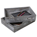 Set Of 2 Ash Gray Wood Office Desktop Document Letter Paper Trays, Stackable Decorative Multipurpose File Organizer