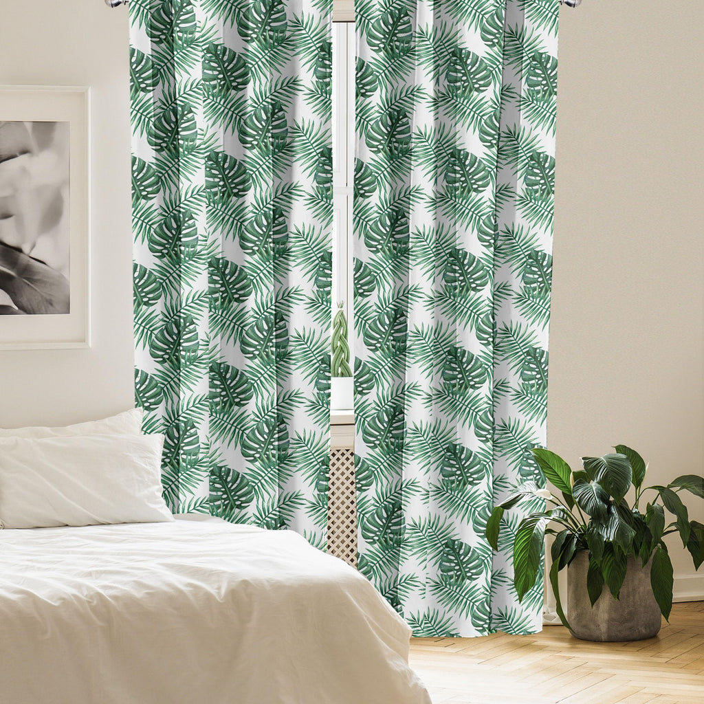 Ambesonne Leaf Window Curtains Pack Of 2, Palm Mango Banana Tree Leaves In Tropical Wild Savannah Island Jungle Image Art, Light