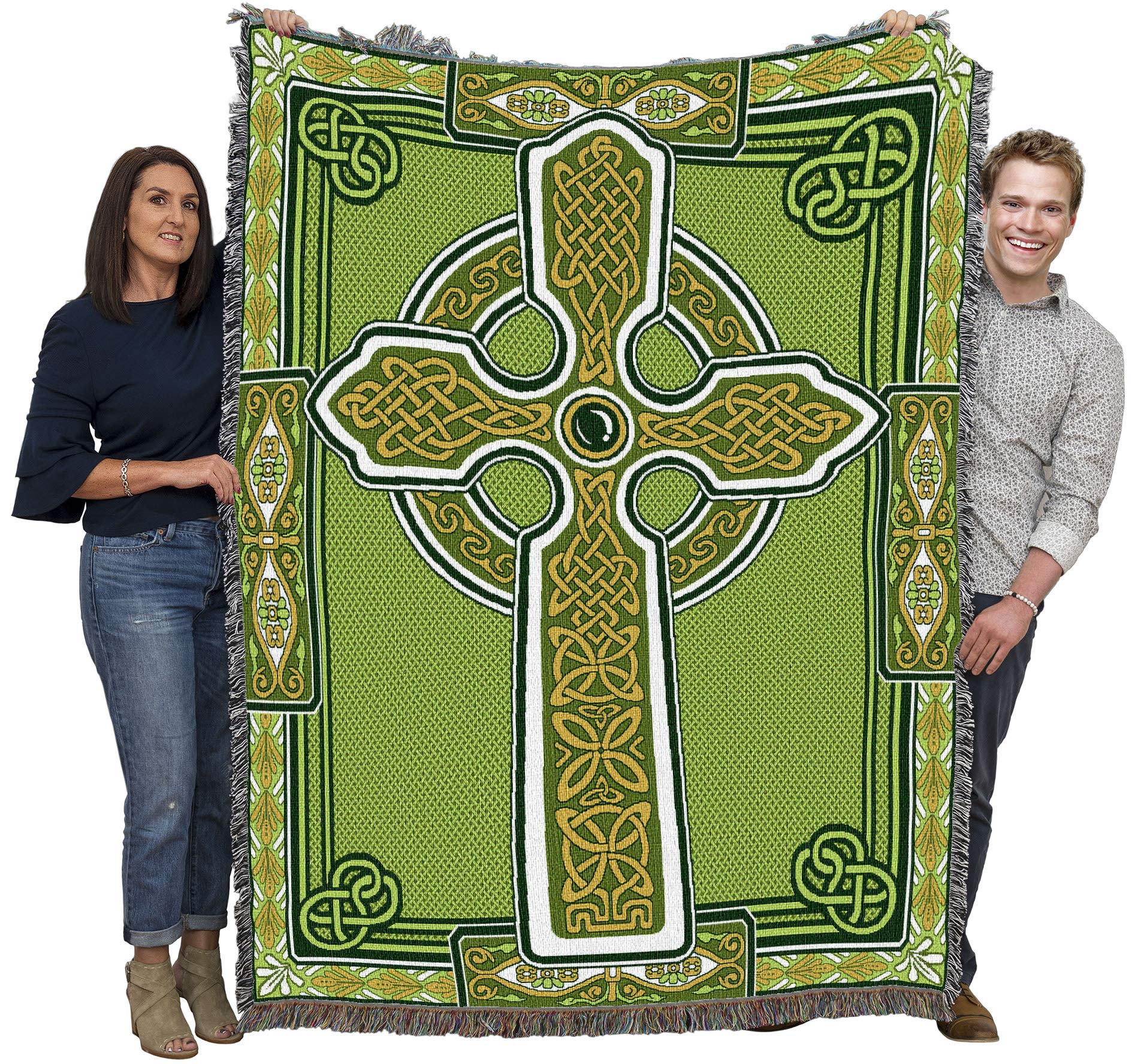Pure Country Weavers Celtic Knots Cross Blanket - Green - Gift Tapestry Throw Woven From Cotton - Made In The Usa (72X54)