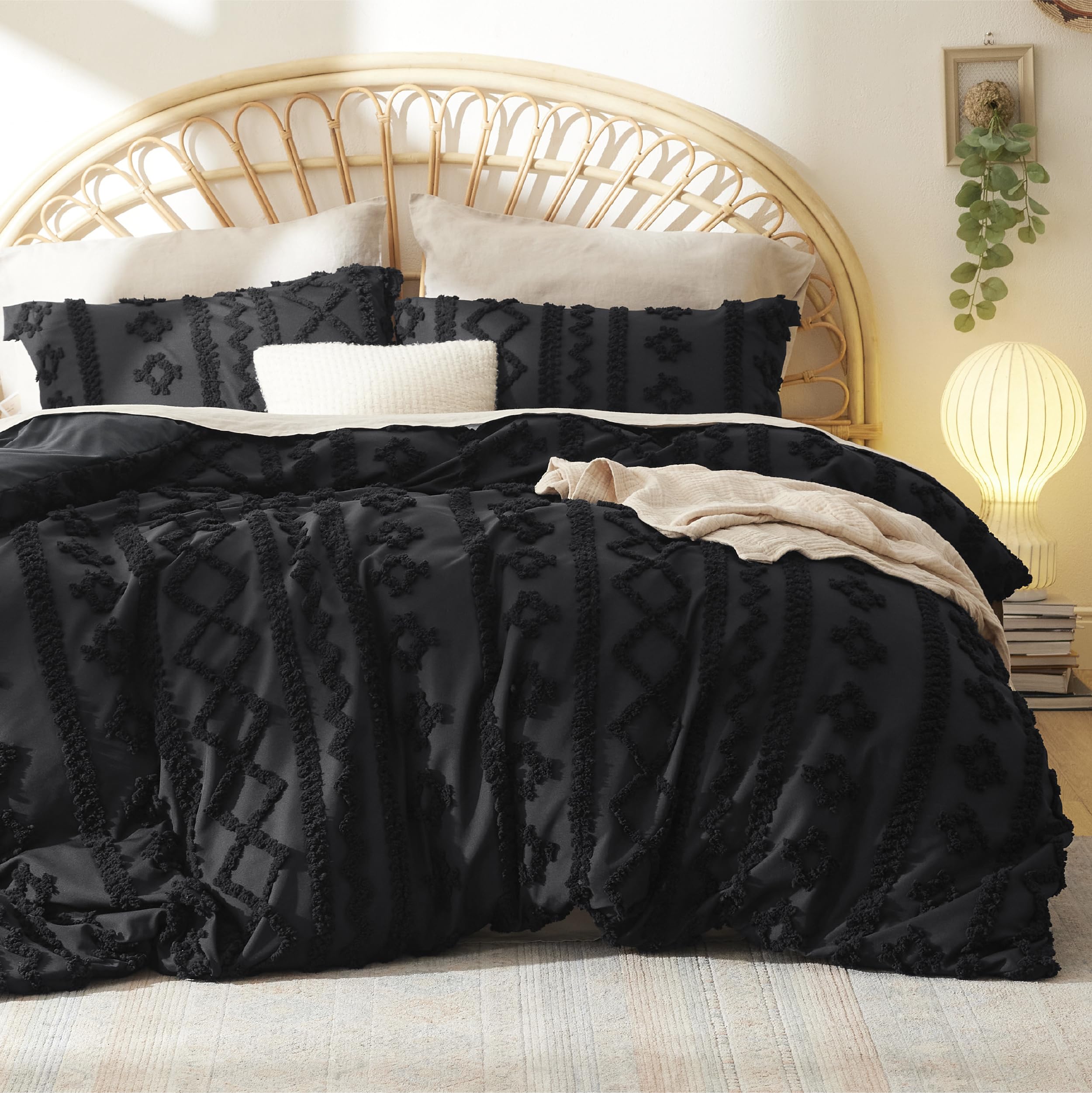 Bedsure Boho Duvet Cover King Size - Tufted King Duvet Cover Set For All Seasons, 3 Pieces Soft Shabby Chic Embroidery Boho Bedd