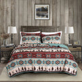 Chezmoi Collection Dune 2-Piece Southwestern Cowboys Aztec Quilt Set - Multicolor Teal Brown Beige Tan Red Printed Microfiber Be