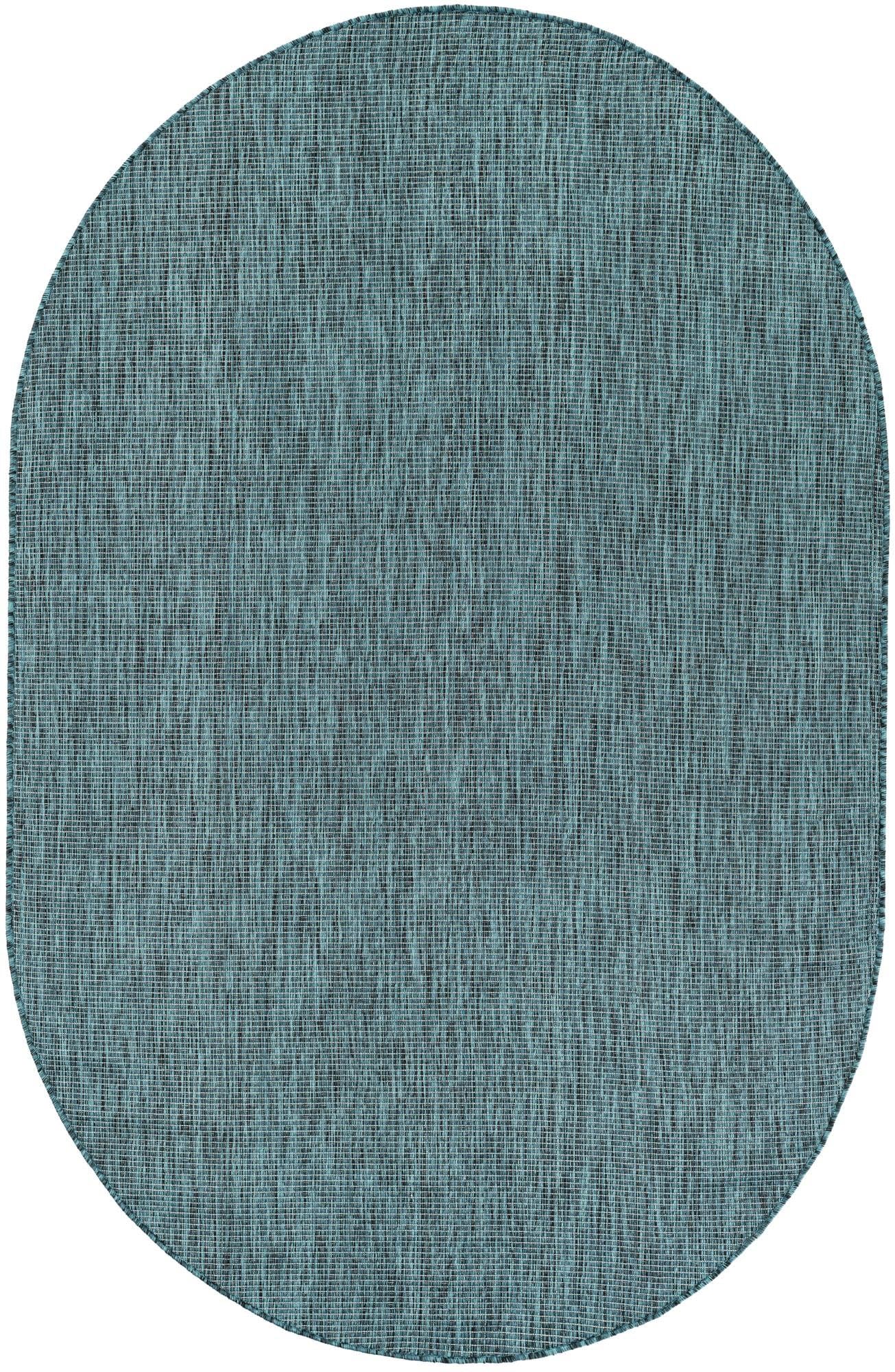 Unique Loom Outdoor Solid Collection Area Rug (5' 3'' X 8' Oval Teal/Navy Blue)