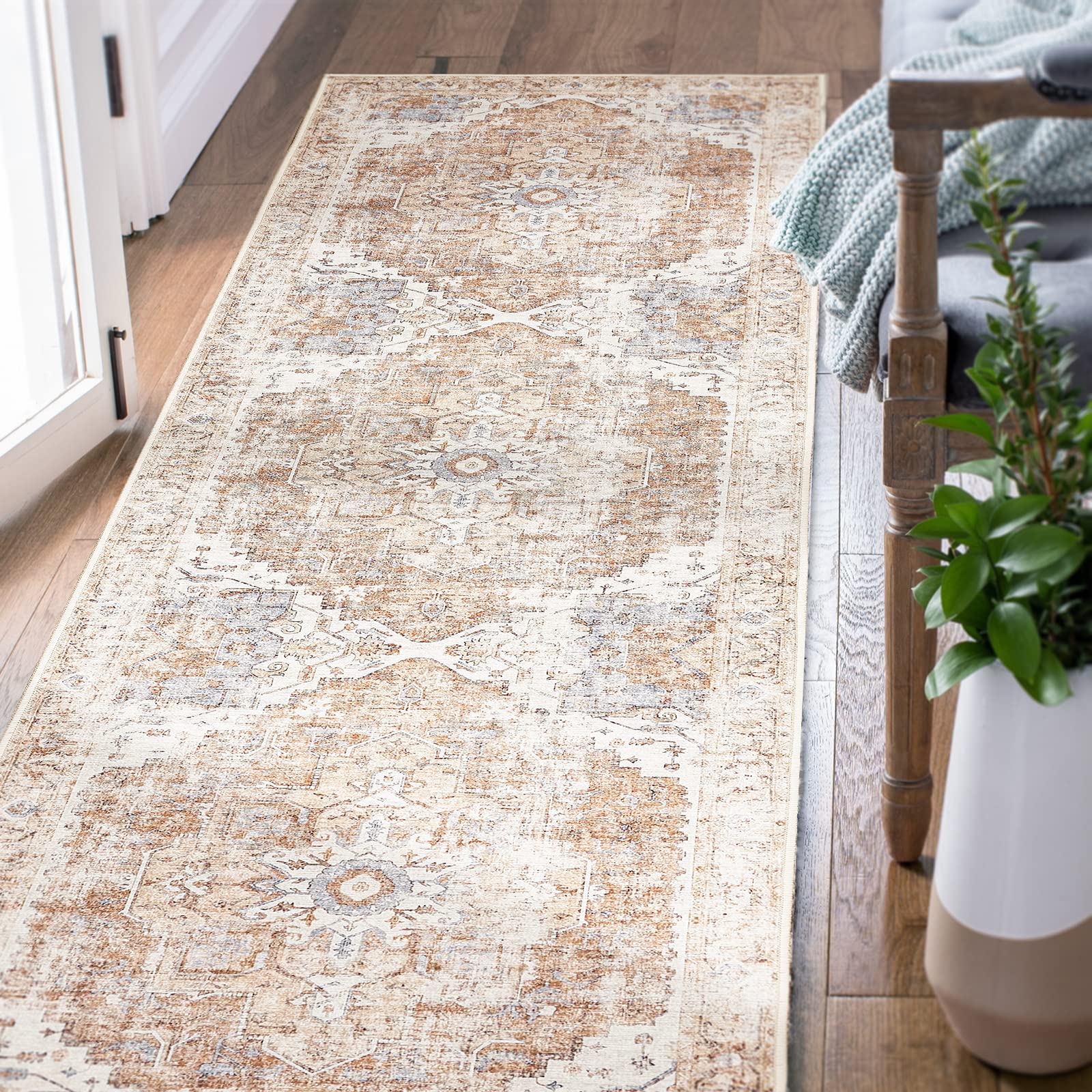 jinchan Area Rug 2x5 Washable Rug Runner Rug Hallway Indoor Vintage Rug Brick Red Print Rug Retro Distressed Carpet Thin Foldabl