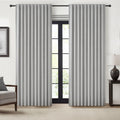 QJmydeco Grey Curtains 60 Inch Length Wide Pleated Blackout Curtain for Sliding Glass Door/Living Room, Farmhouse Linen Thick Bo