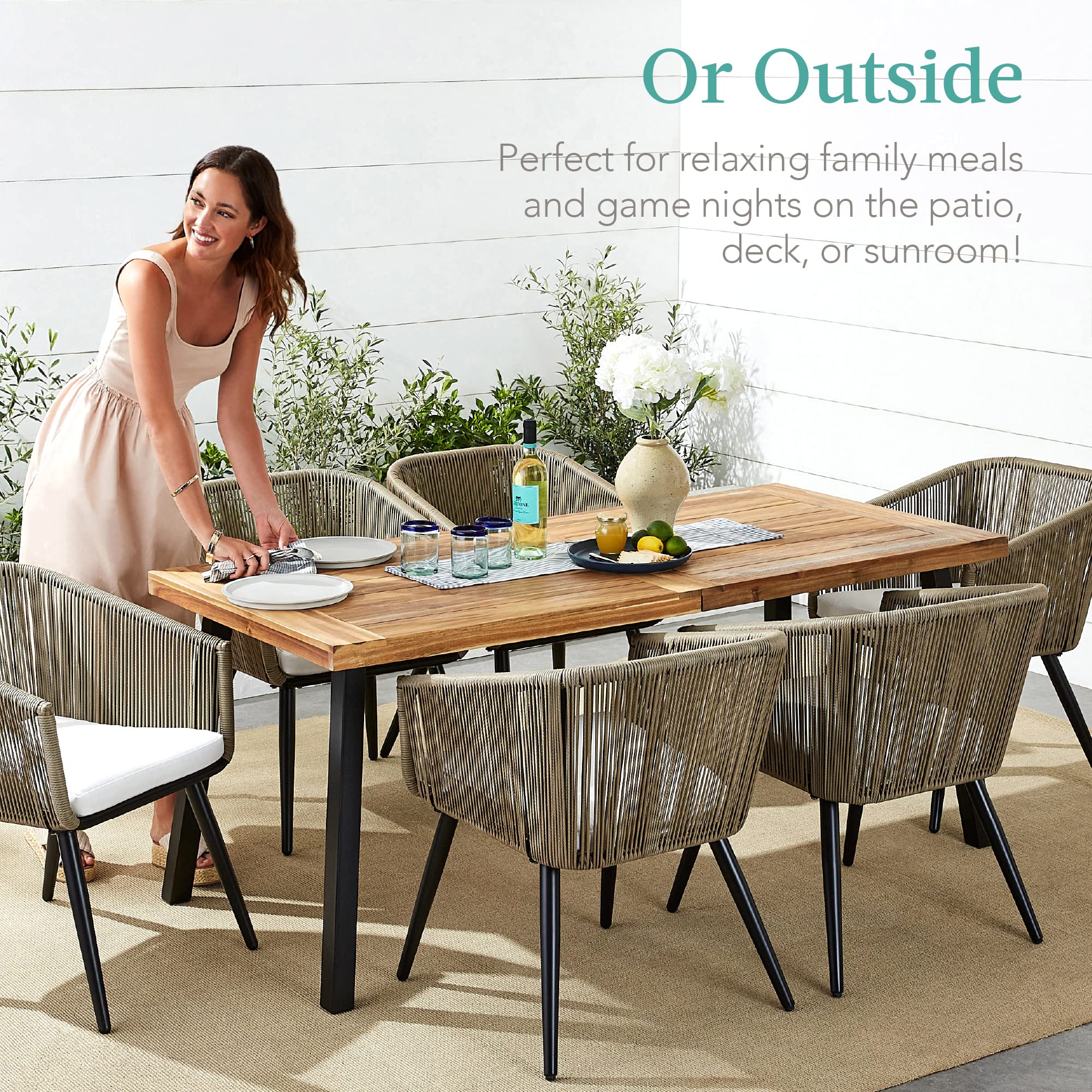 Best Choice Products 6-Person Indoor Outdoor Acacia Wood Dining Table, Picnic Table W/Powder-Coated Steel, 350 Pound Capacity Legs - Natural