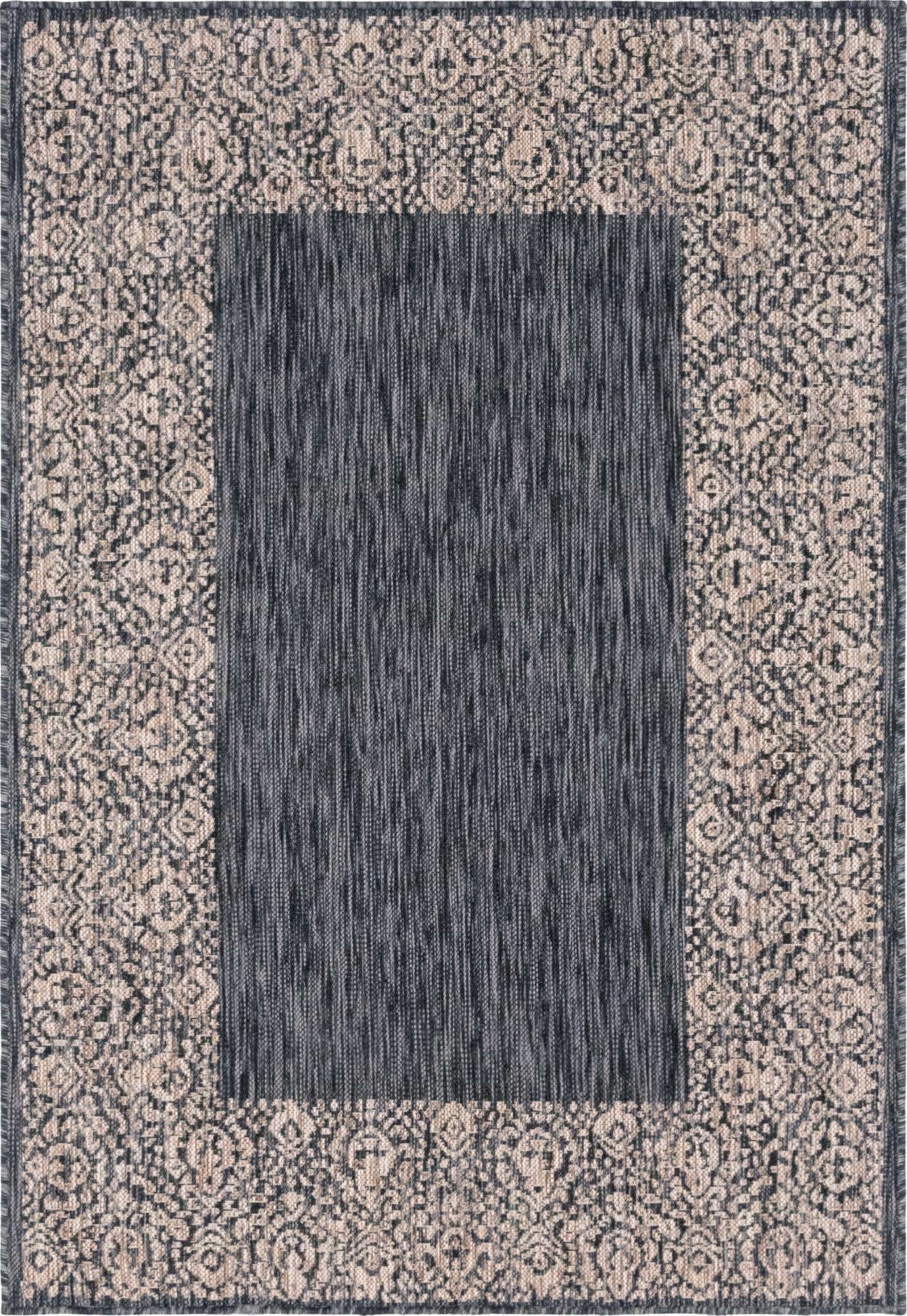 Unique Loom Outdoor Border Collection Area Rug - Floral Border (4' 1' X 6' 1' Rectangle, Charcoal Gray/ Beige)