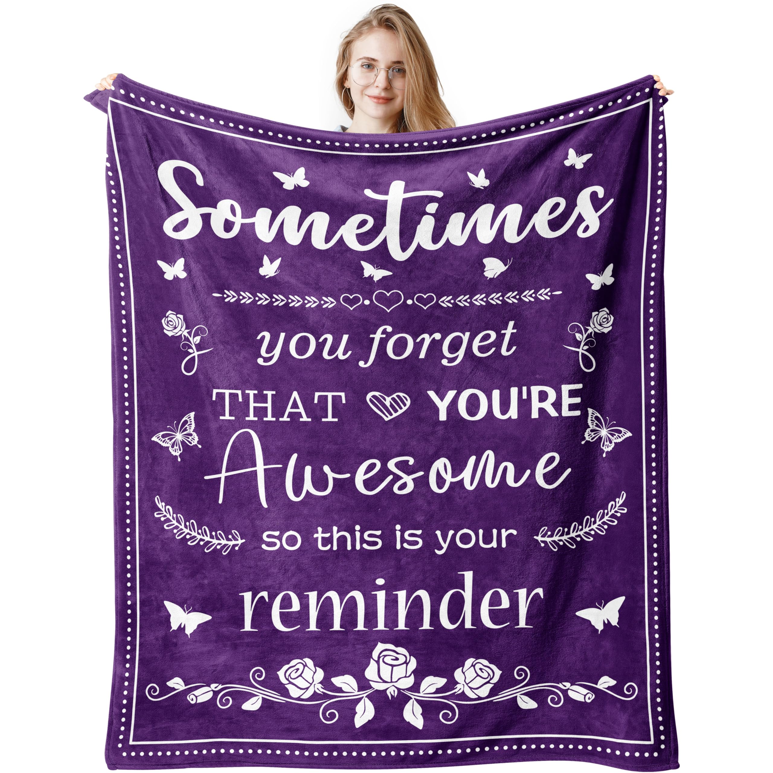 Quwogy Gifts For Women, Mom, Her - Purple Retirement Anniversary Birthday Blanket 60'X50' - Sometimes You Forget You Are Aweso