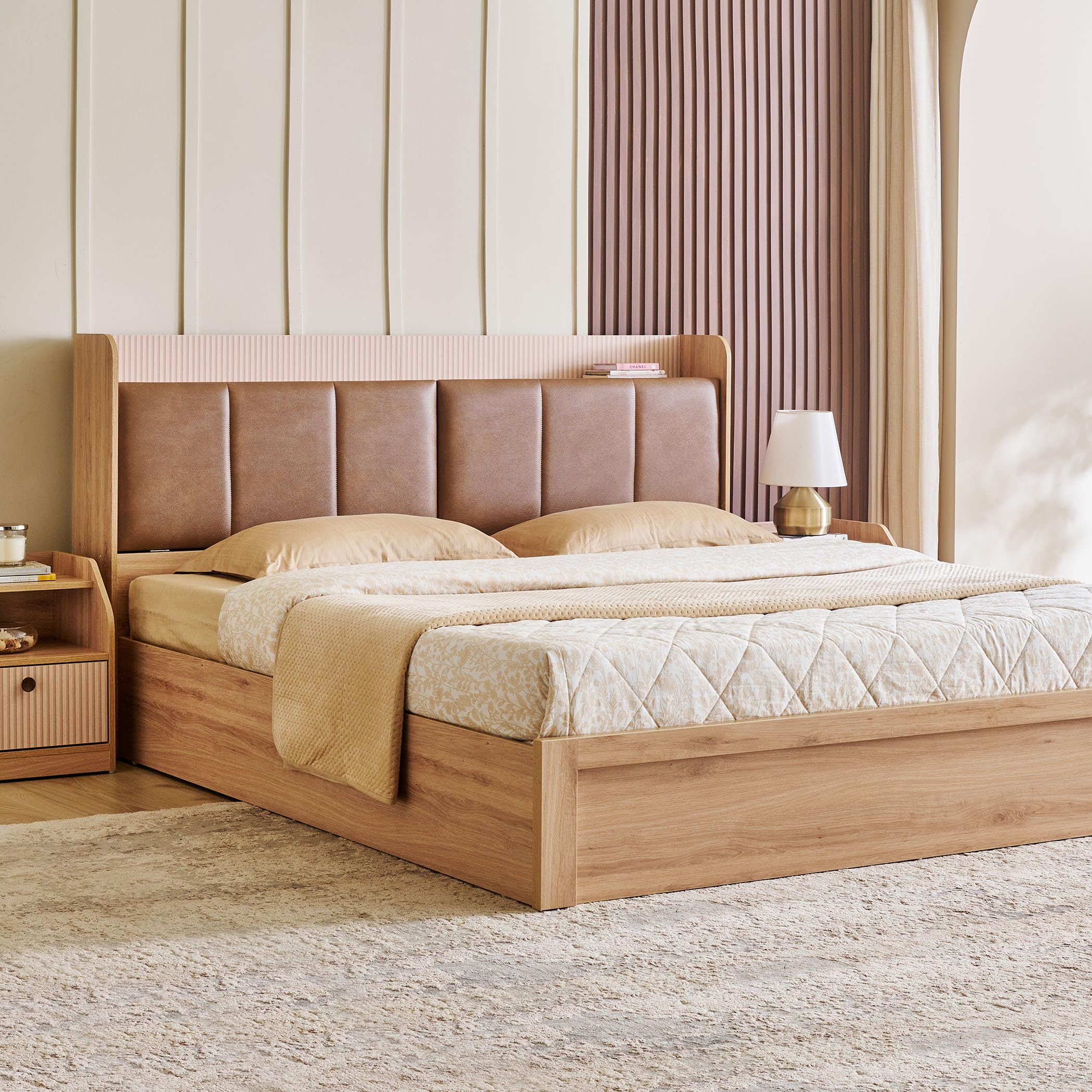 Home Centre | Lexus Savanna | Queen Bed With Hydraulic Storage | Brown | 78 X 60 | 1 Year Warranty