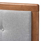Baxton Studio Sarine Mid-Century Modern Light Grey Fabric Upholstered Walnut Brown Finished Wood Full Size Headboard