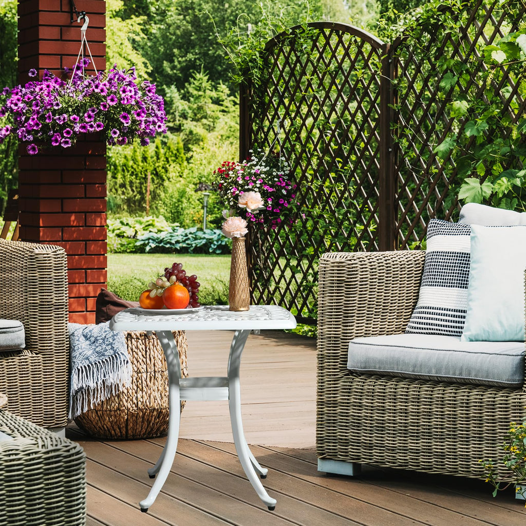 Vingli 21” Cast Aluminum Outdoor Side Table With 1.6” Umbrella Hole, All Weather Square Patio Coffee Table Porch Table Outdoor Bistro Table Outdoor End Table (White)…