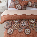 Leaonme 3-Piece Full Queen Size Burnt Orange Rust Quilt Set Lightweight Oversized Bedspread 90''X98'' Soft Microfiber Floral Cov