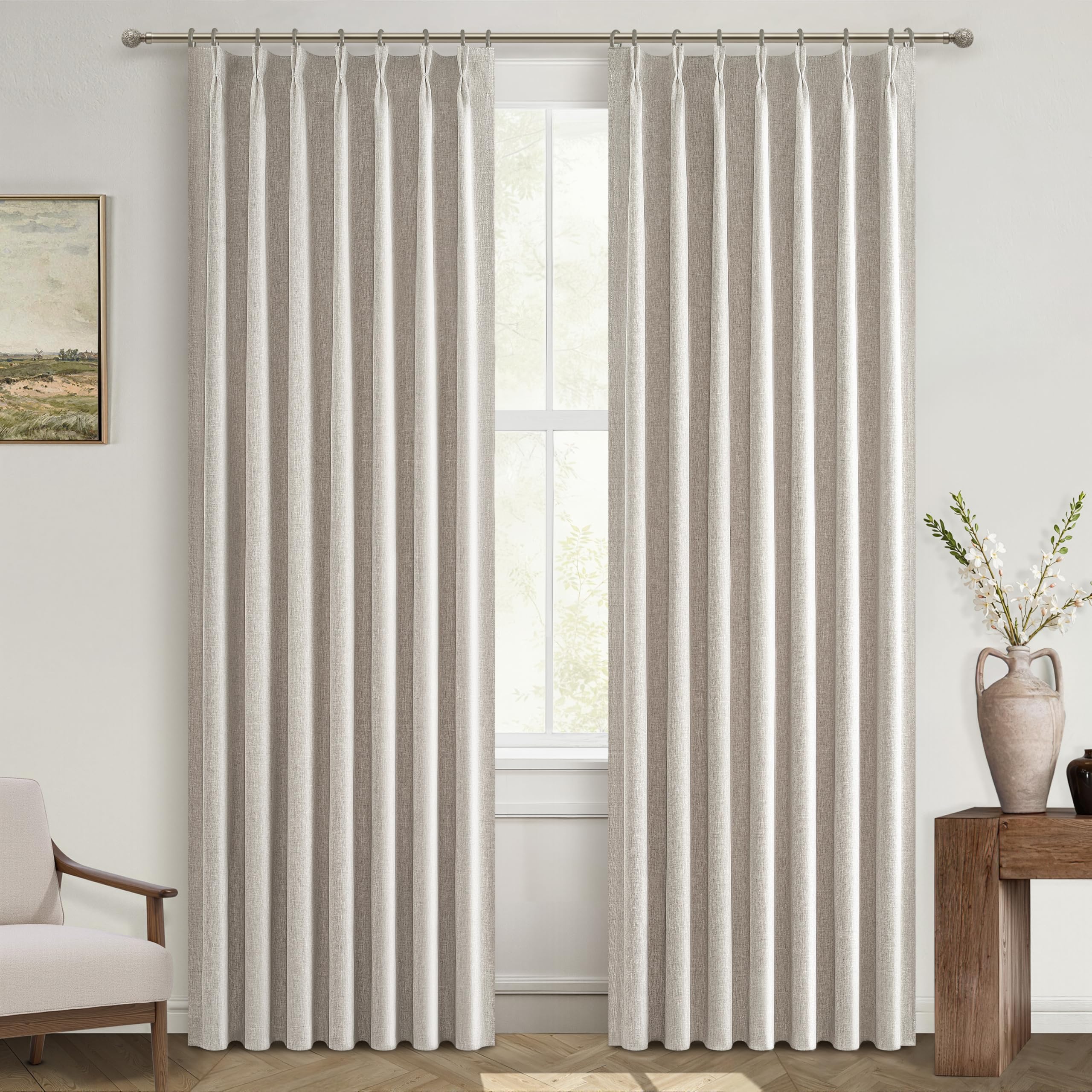 88 Inch Blackout Curtains for Living Room Thermal Noise Reduction Sliding Door Two Burg Country Style Linen Window Curtain & Dra