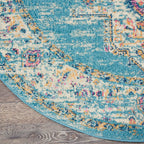 Nourison Passion Light Blue 4' X Round Area Rug, Boho, Traditional, Easy Cleaning, Non Shedding, Bed Room, Living Room, Hallway, (4' Round)