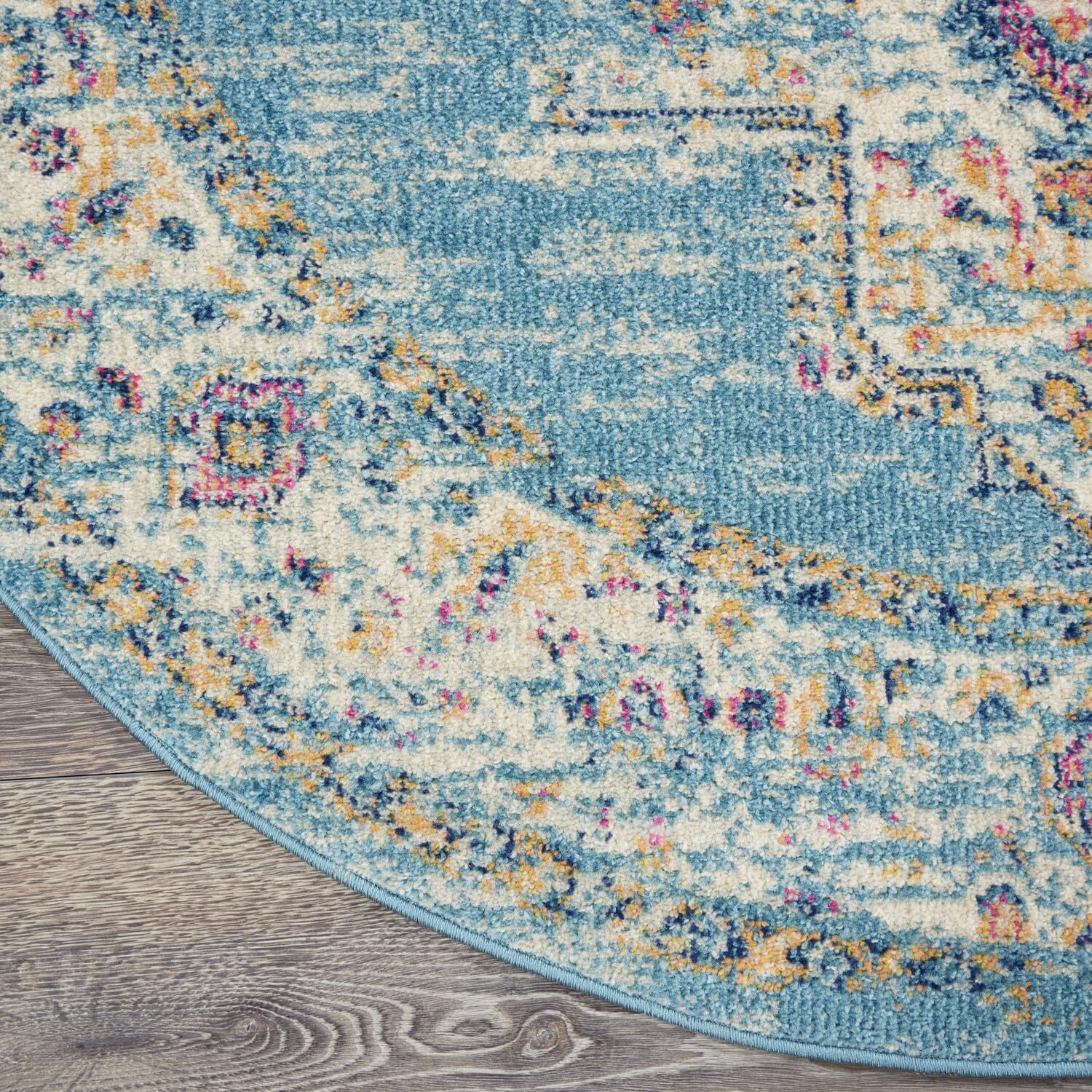 Nourison Passion Light Blue 4' X Round Area Rug, Boho, Traditional, Easy Cleaning, Non Shedding, Bed Room, Living Room, Hallway, (4' Round)
