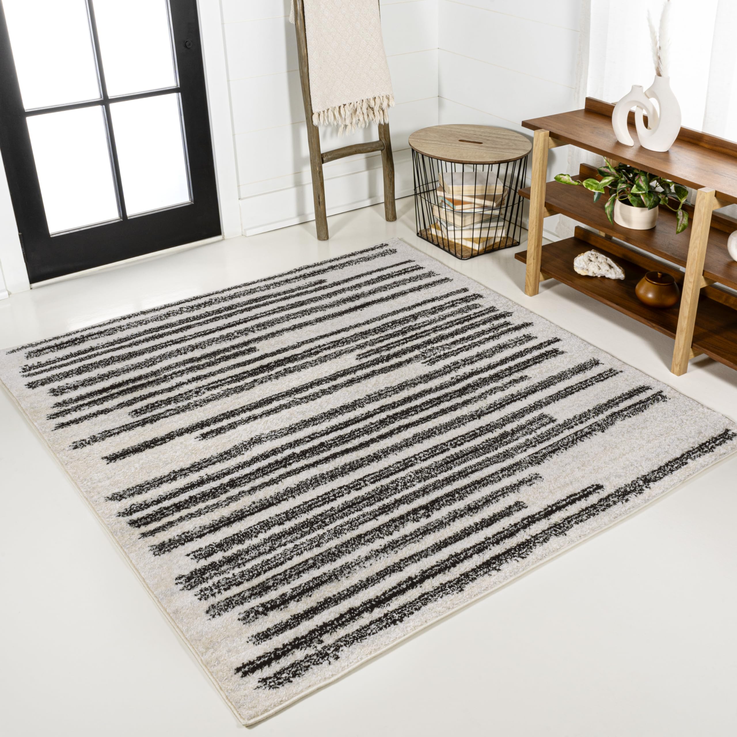 JONATHAN Y MOH207A-4SQ Khalil Modern Berber Stripe Area Rug, Contemporary, Bohemian, Scandinavian, Minimalistic, Rustic for Livi