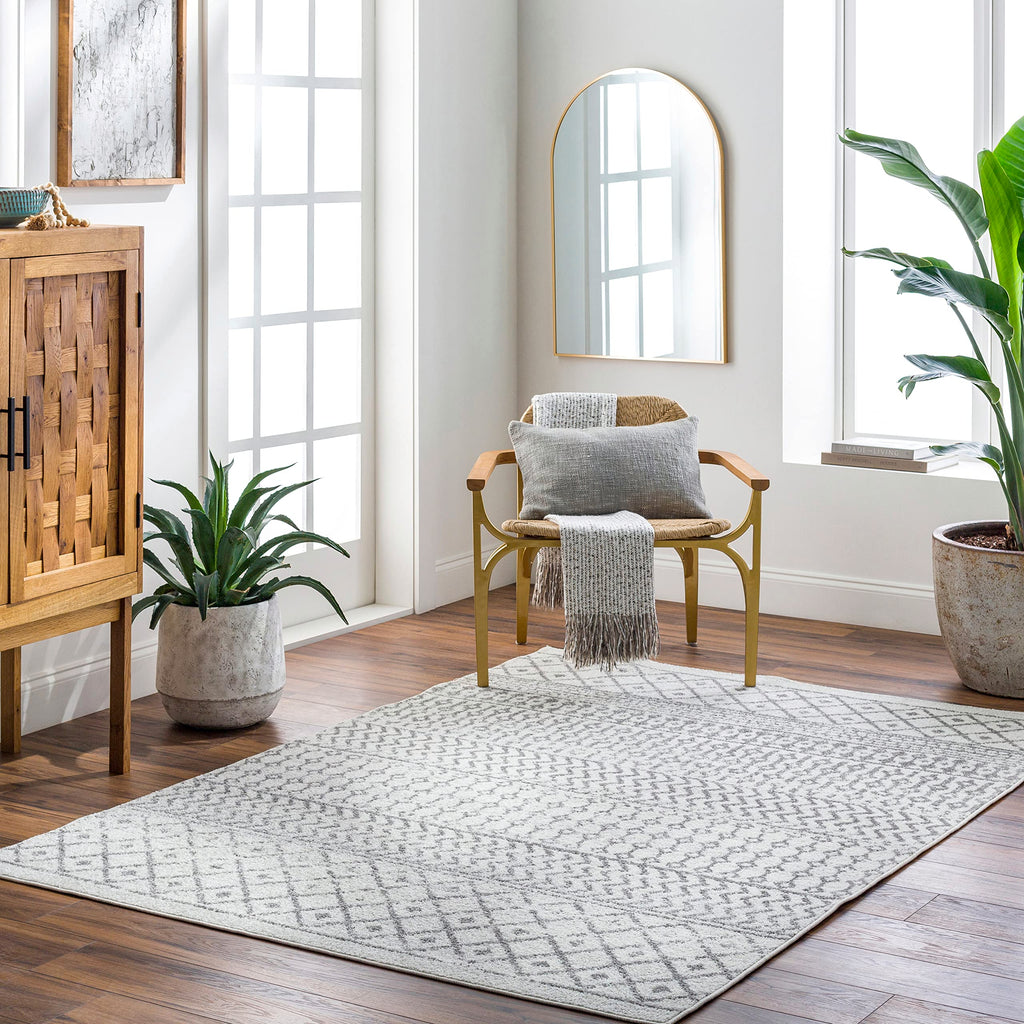 Livabliss Chester Boho Moroccan Area Rug, 6'7'' x 9', Cream/Charcoal