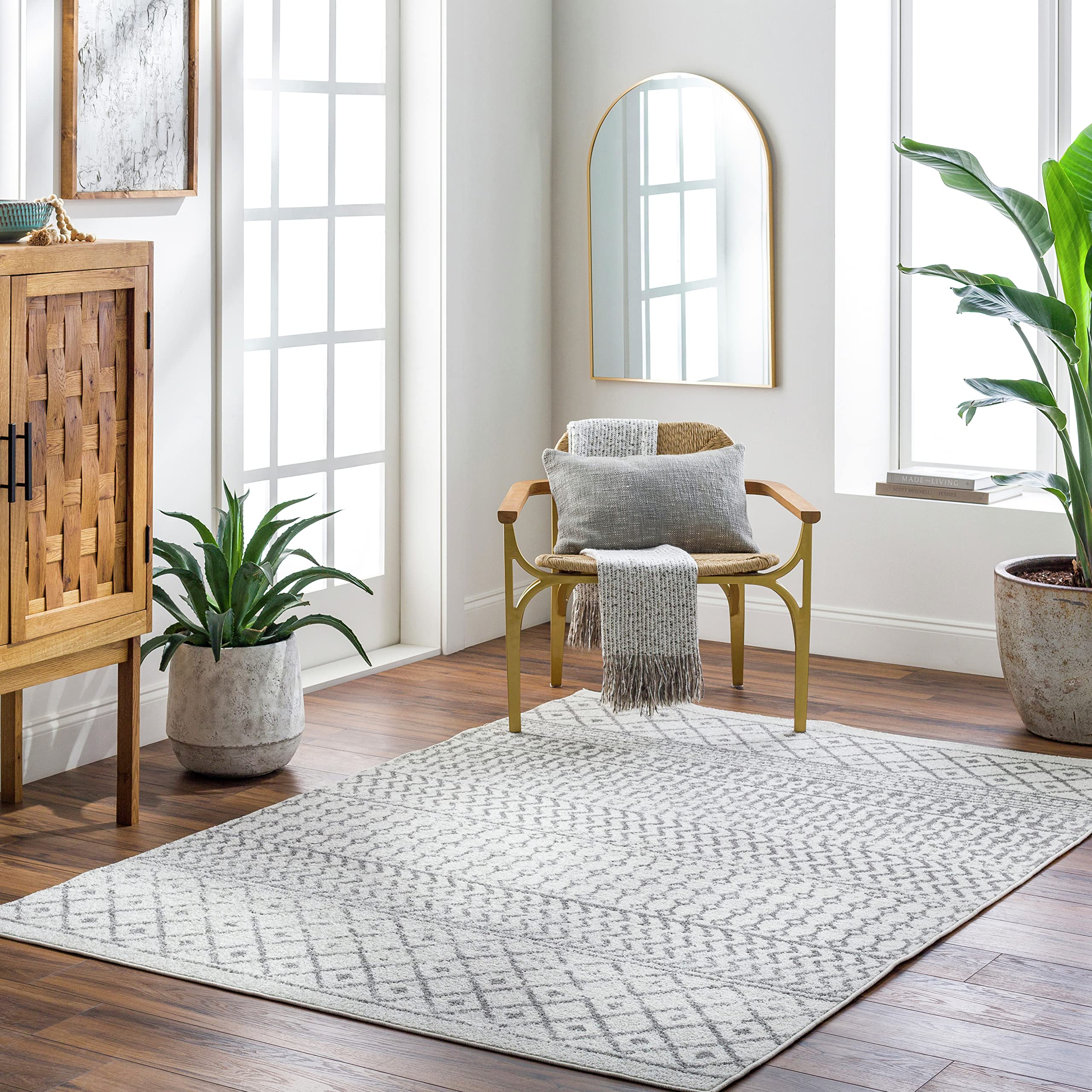 Livabliss Chester Boho Moroccan Area Rug, 6'7'' x 9', Cream/Charcoal