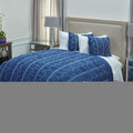 Rizzy Home | BQ4171 | Polyester Quilt | 90"x92" Blue/White/Nuetral Solid With Cotton Vertical Stripe