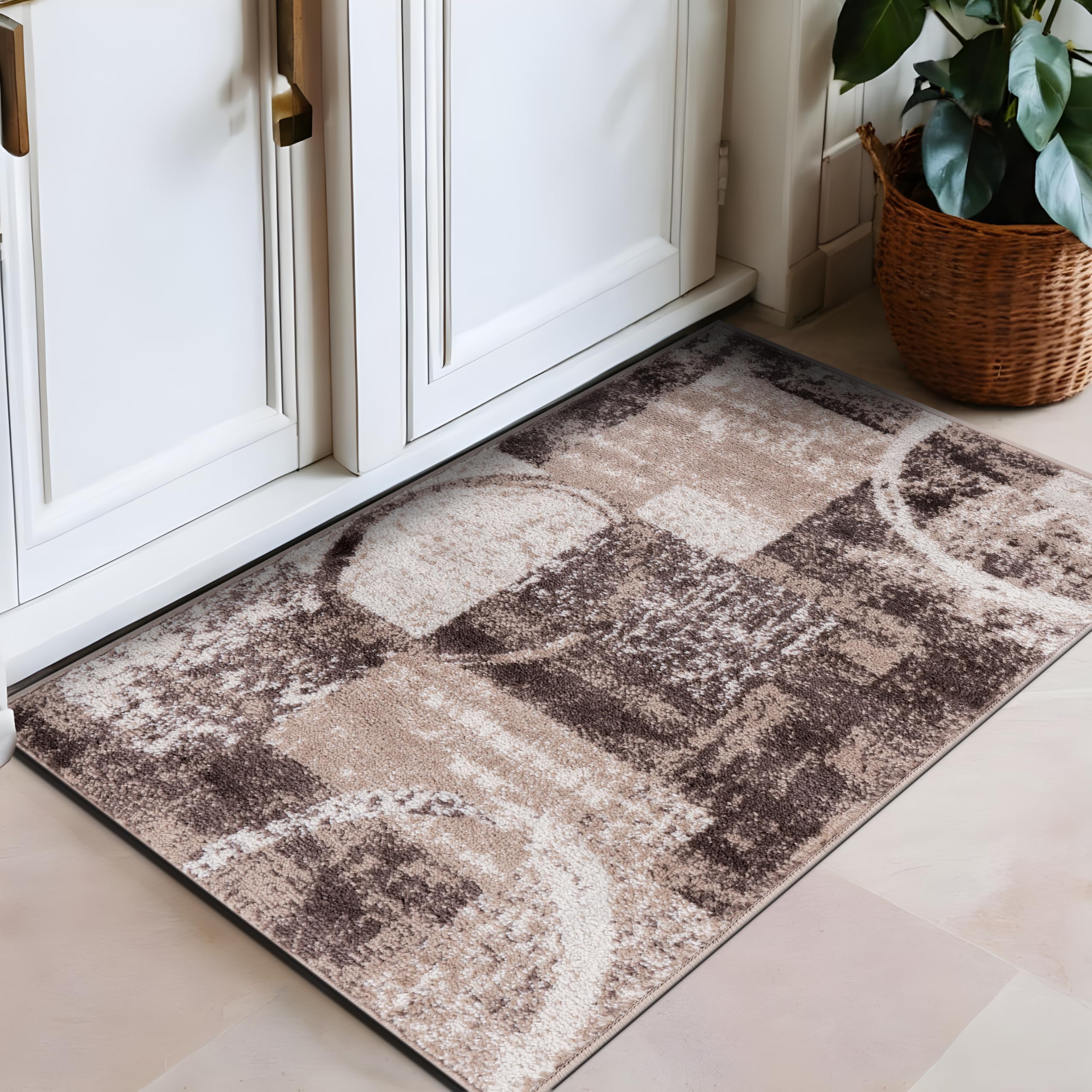 Rugshop Contemporary Abstract Circle Design Soft Area Rug 2' x 3' Brown