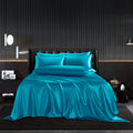 Hommxjf 5Pcs Lake Blue Silky Satin Sheets Queen Satin Sheets Set Queen Size Sheets Silky Breathable Luxury Bedding Sheets With 1