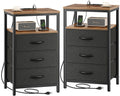 Huuger Nightstands Set of 2, 27.6 Inch End Tables with Charging Station, Side Tables with Fabric Drawers, Bedside Tables with US