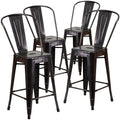 4 Pk. 24 High Black-Antique Gold Metal Counter Height Stool with Back