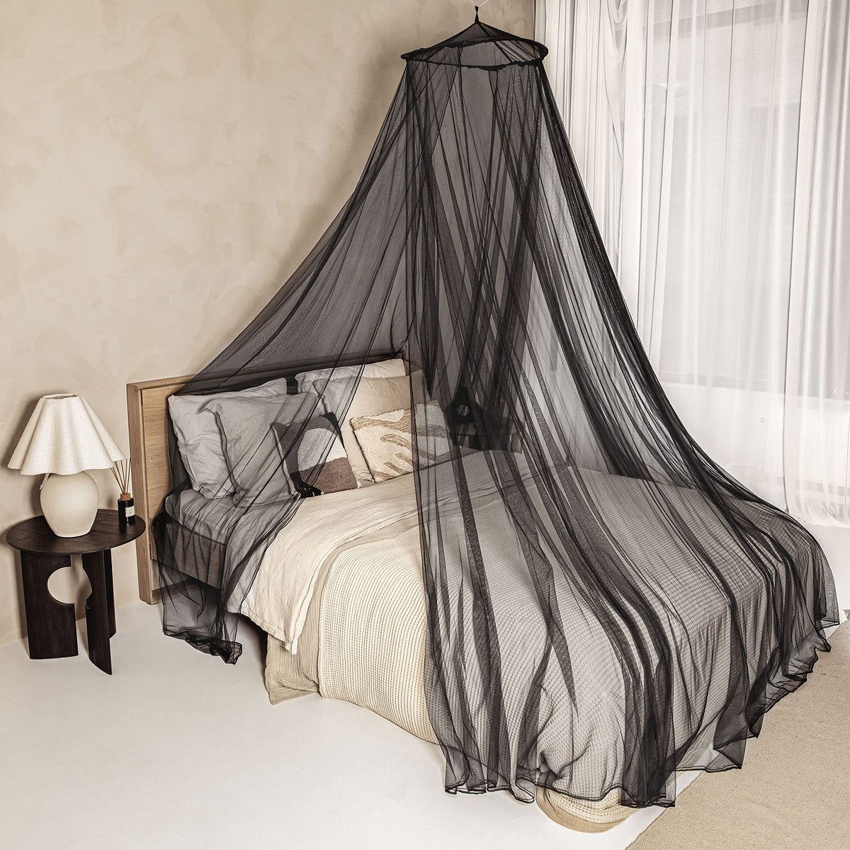 Universal Backpackers Black Mosquito Net For Single To King-Sized Beds - 2 Openings Or Fully-Enclosed Bed Canopy - Conical Desig