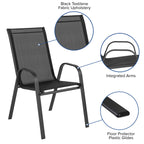 Flash Furniture Brazos Series 7-Piece Glass Patio Table And Chairs Set, Outdoor Dining Set With Table With Umbrella Hole, 6 Sling Patio Chairs, Black