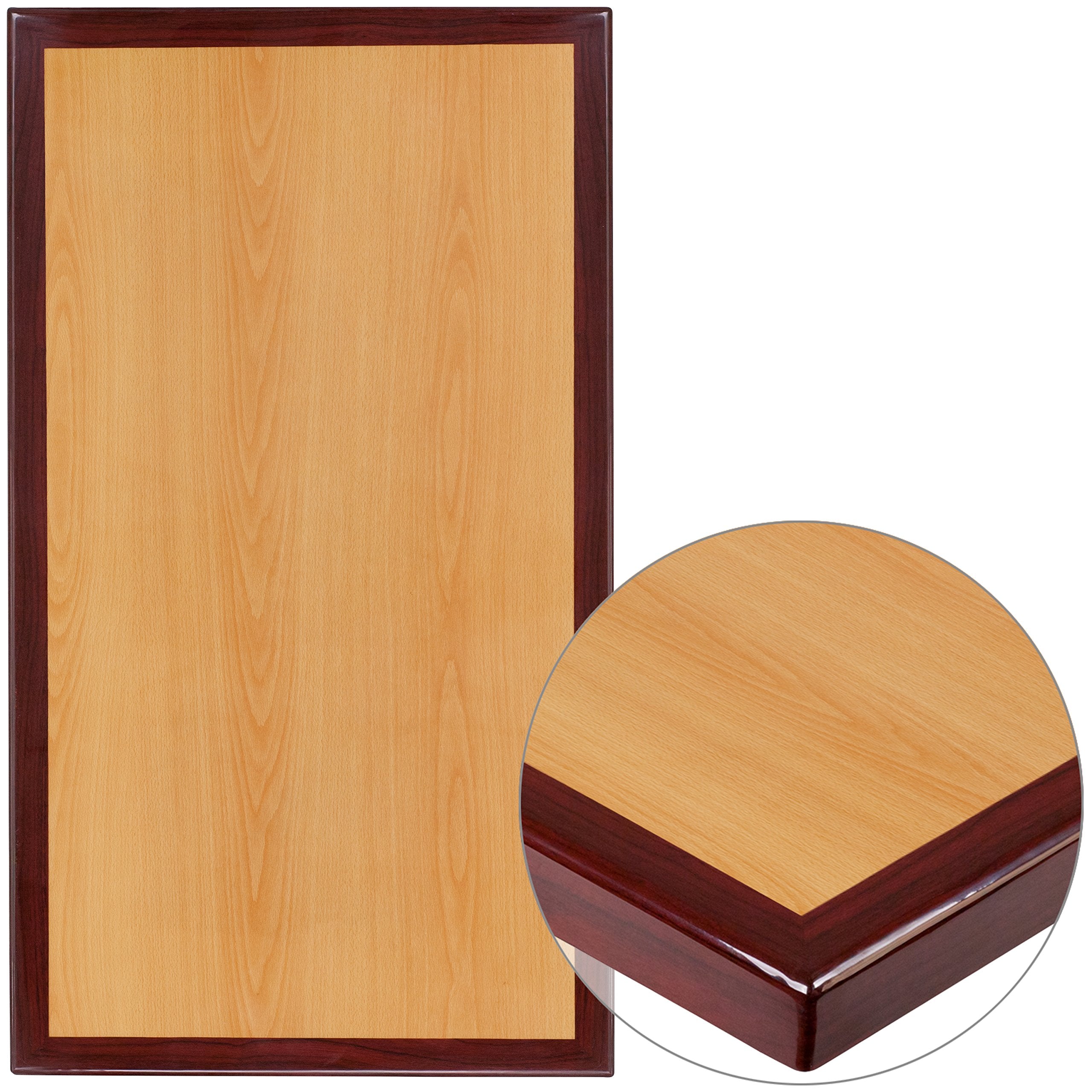 Flash Furniture Glenbrook 30 x 48 Rectangular 2-Tone High-Gloss Cherry Resin Table Top with 2 Thick Mahogany Edge