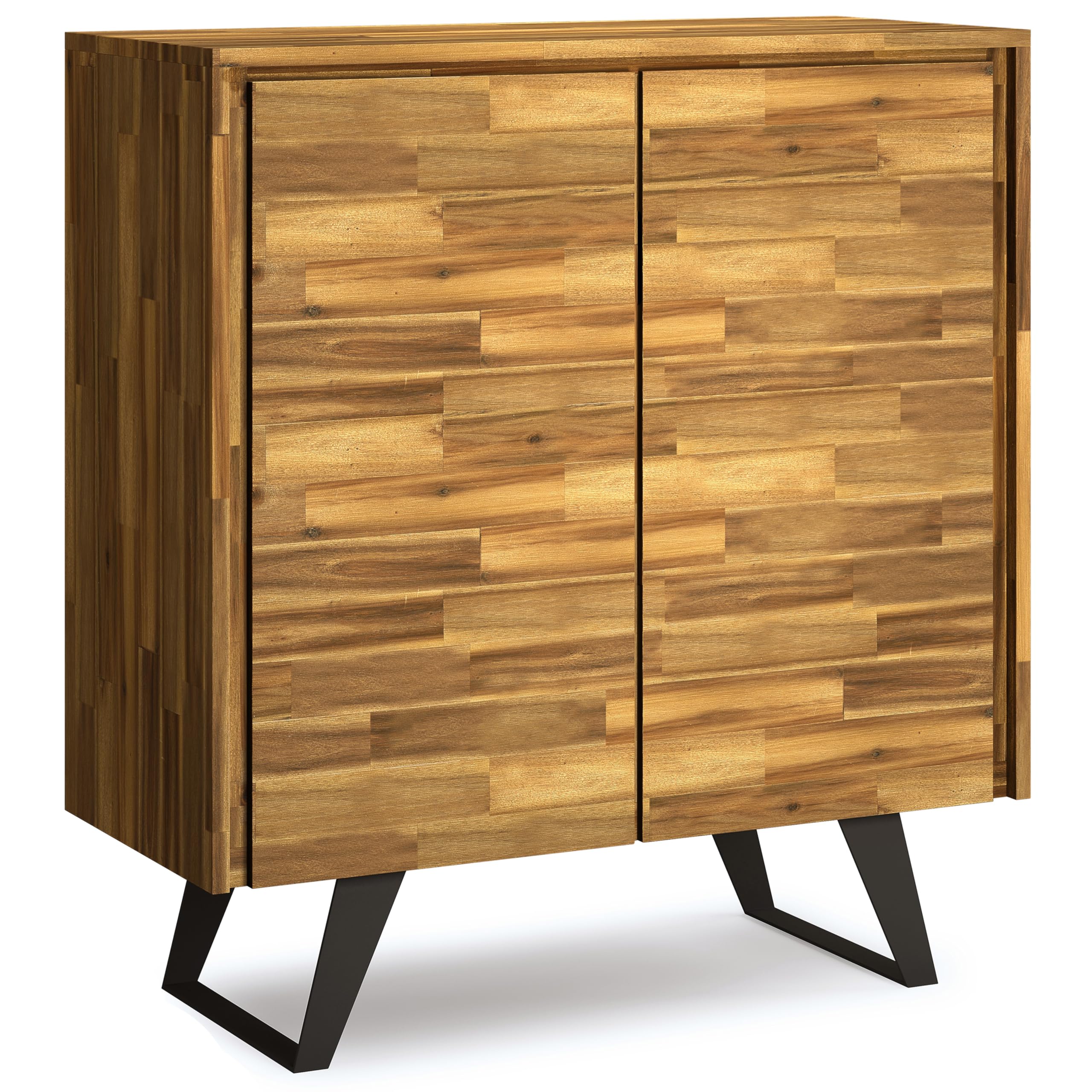 SIMPLIHOME Lowry SOLID ACACIA WOOD and Metal 39 Inch Wide Modern Industrial Medium Storage Cabinet in Distressed Golden Wheat, F