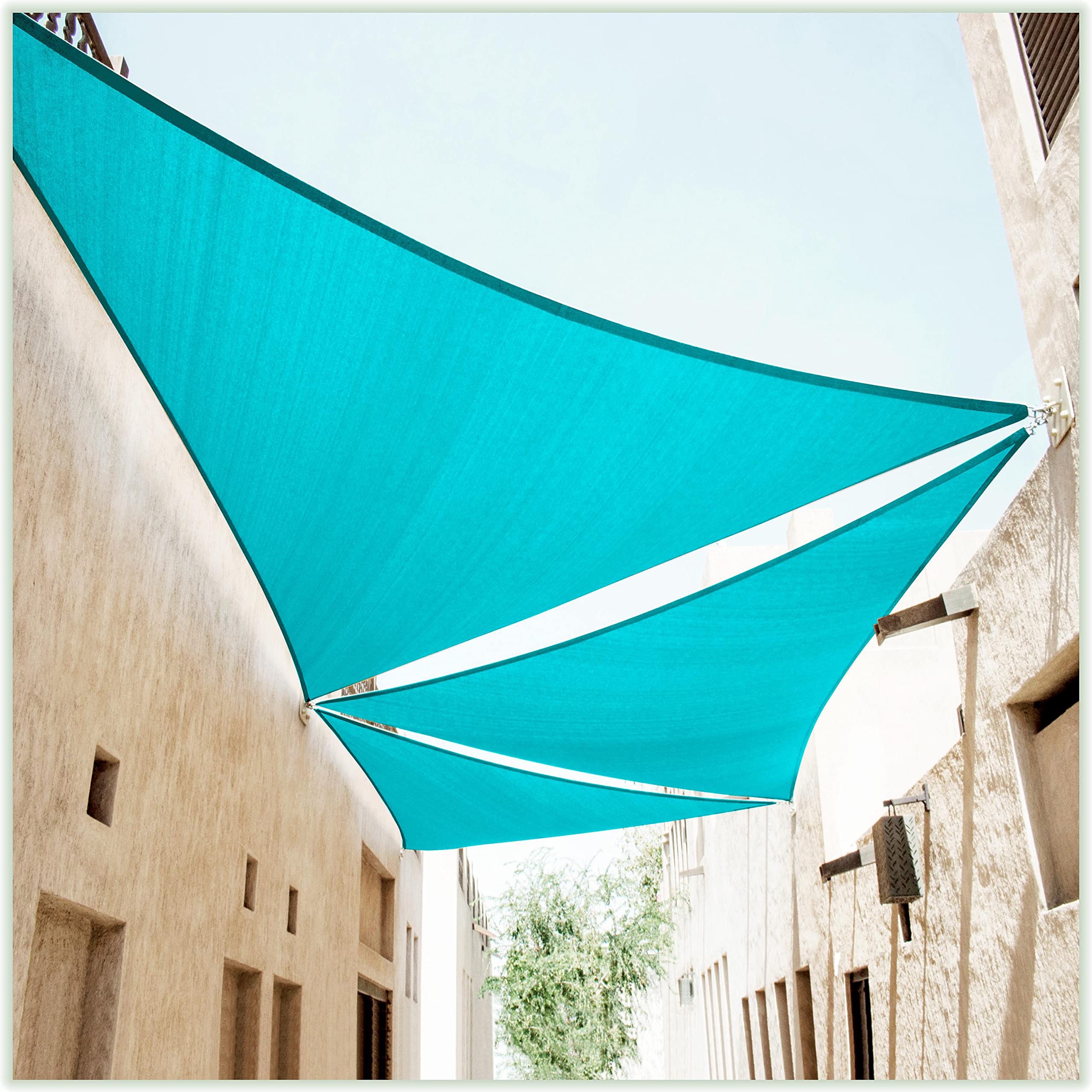 Colourtree 22' X 22' X 22' Turquoise Triangle Ctapt12 Sun Shade Sail Canopy Mesh Fabric Uv Block Upf50 - Commercial Heavy Duty -