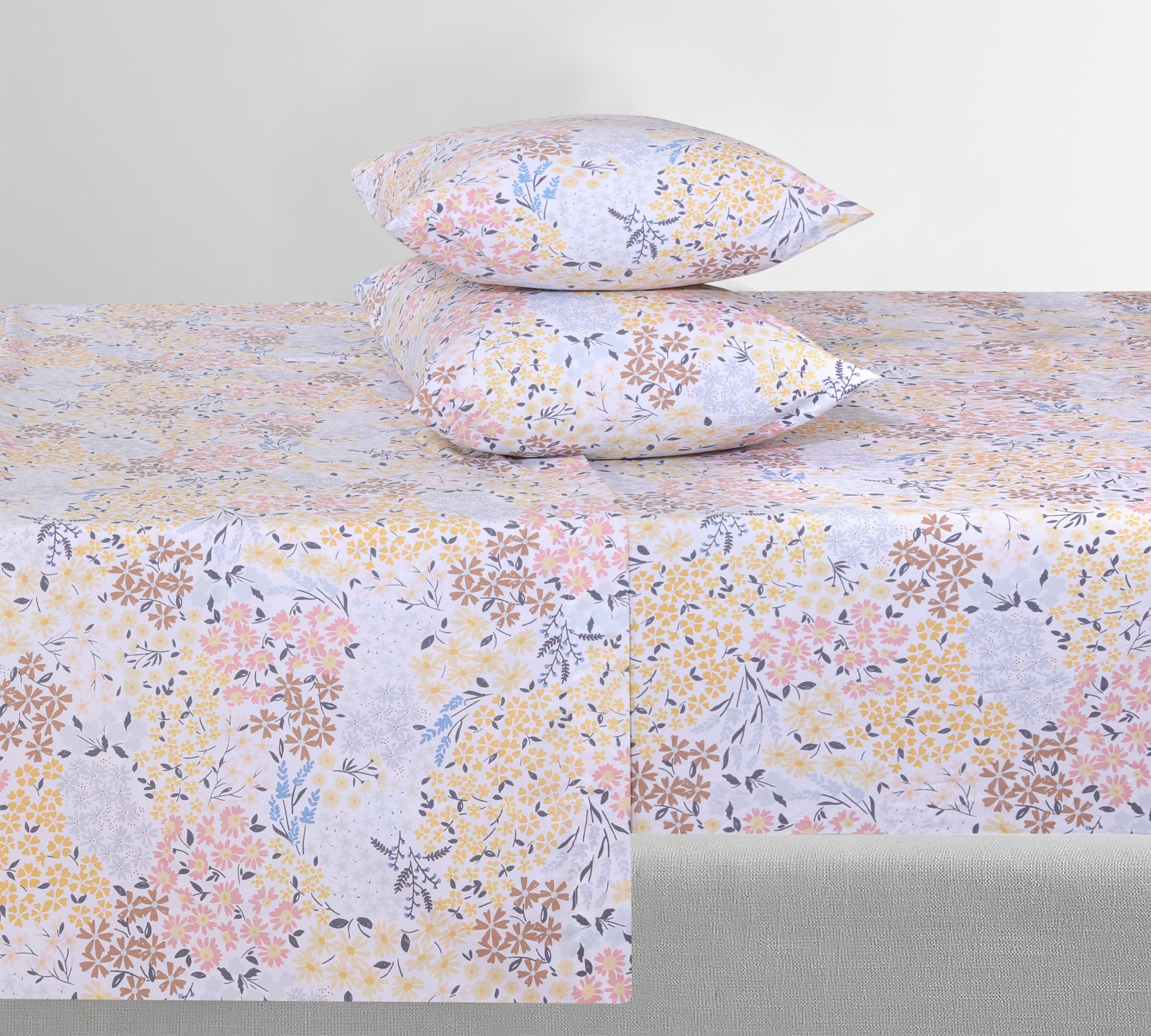 Feather & Stitch Softest 100% Cotton Sheets, 300 Thread Count Percale Weave Bedding, 16' Deep Pocket, Cooling Sheets, Breathable Bed Set, Hotel Premium Quality (- Full, Victorian Floral