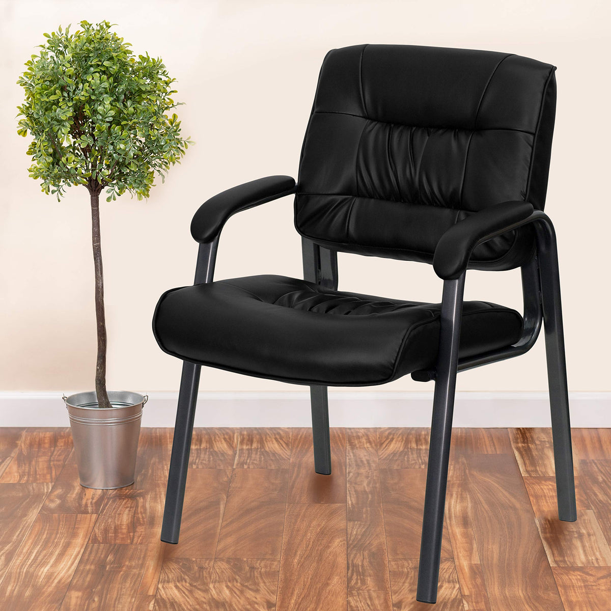 Flash Furniture Haeger Black LeatherSoft Executive Side Reception Chair with Titanium Gray Powder Coated Frame