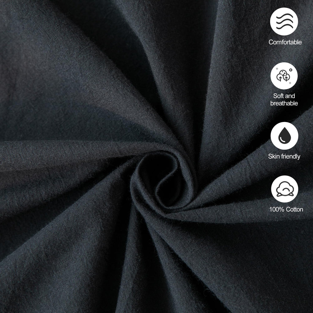 Moomee Bedding Pillowcases Pack Of 2 100% Washed Cotton Linen Like Textured Breathable Durable Soft Comfy (Black, King)