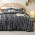 Bedsure Boho Duvet Cover King Size - Tufted Duvet Cover King Size For All Seasons, 3 Pieces Soft Shabby Chic Embroidery Boho Bedding Duvet Cover For Gifts (Dark Grey, King, 104X90)