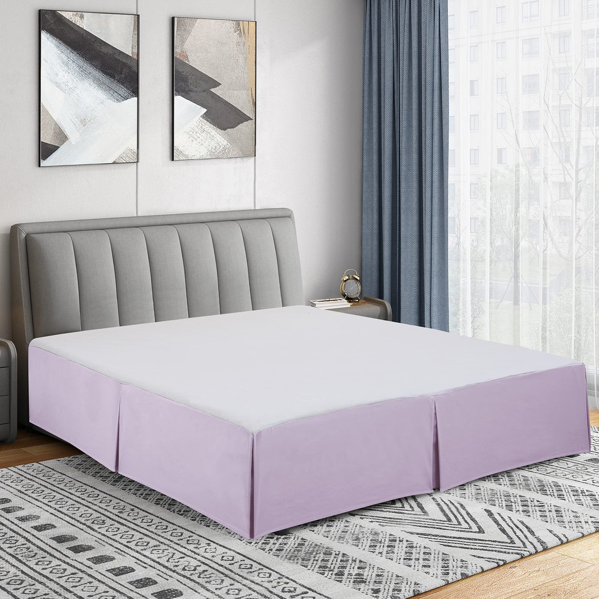 Cathay Home Double Brushed Microfiber Pleated Easy Fit Bed Skirt, Ultra Soft, Fade And Wrinkle Resistant - Lavender, King