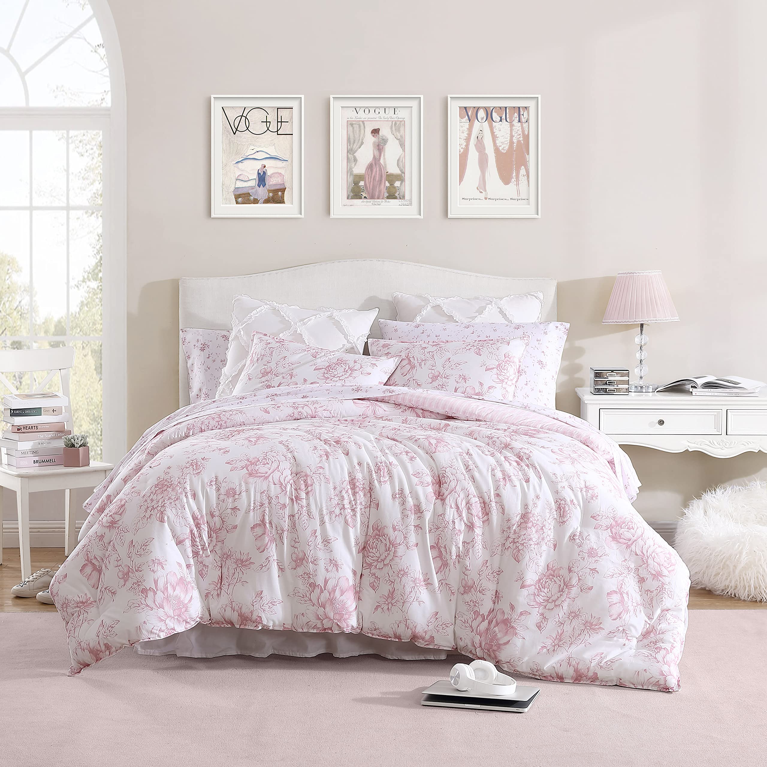 Laura Ashley- Twin Comforter Set, Reversible Cotton Bedding With Matching Sham(S), Farmhouse Home Decor, Dorm Room Essentials (D