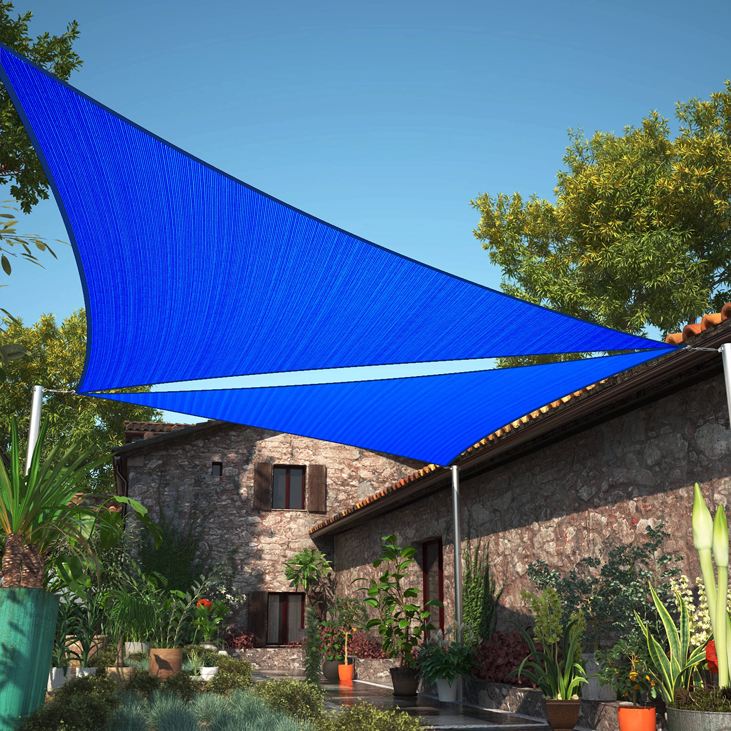 ShadeMart 28 x 28 x 28 Blue Sun Shade Sail UPF50 Triangle smTAPRT20 Canopy Fabric Cloth Screen, Water Air Permeable & UV Bloc