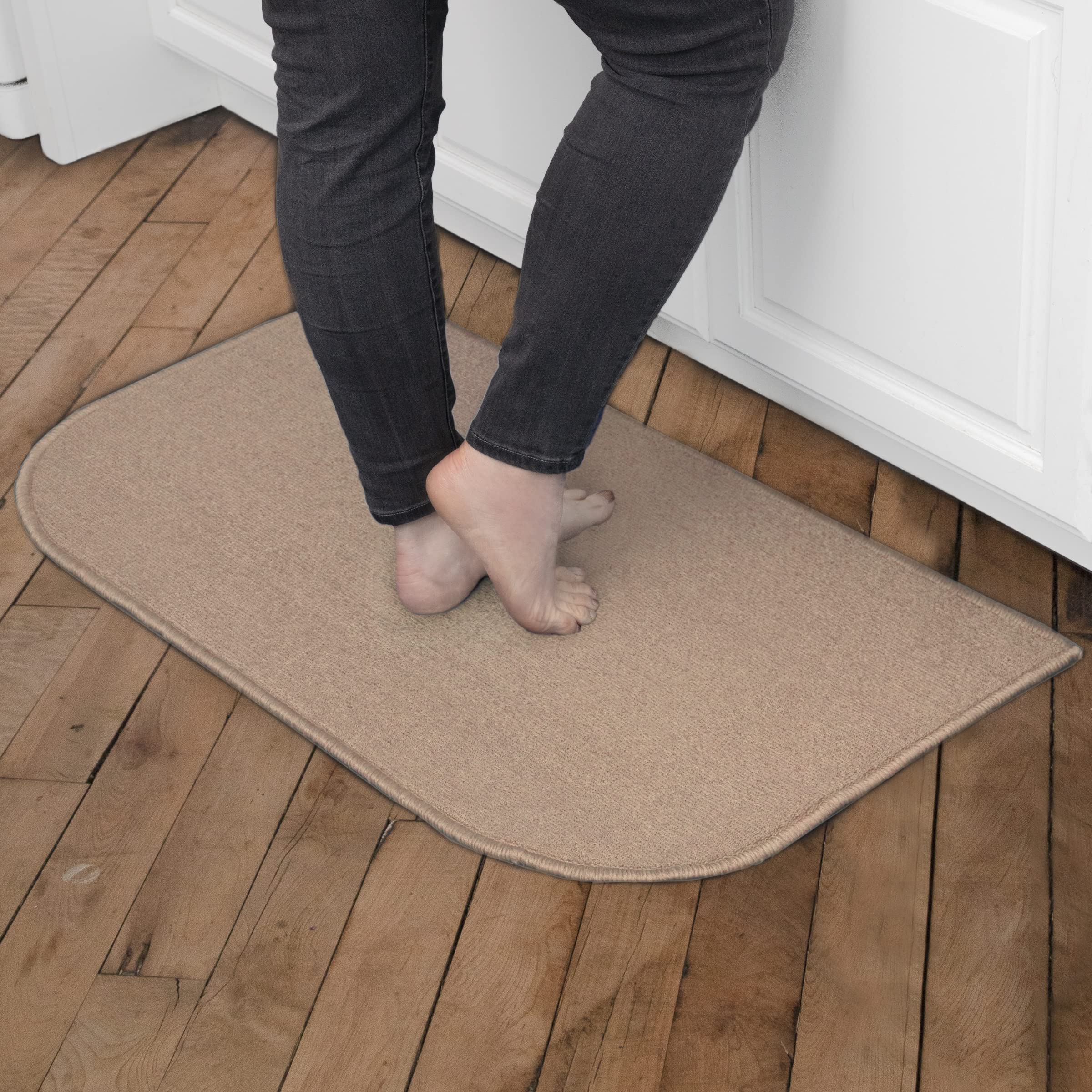 Ritz Solid Accent Rug: 18 x 30 Stain Resistant Kitchen or Living Room Floor Mat - Non-Slip Latex Backing, Machine Washable, Beig