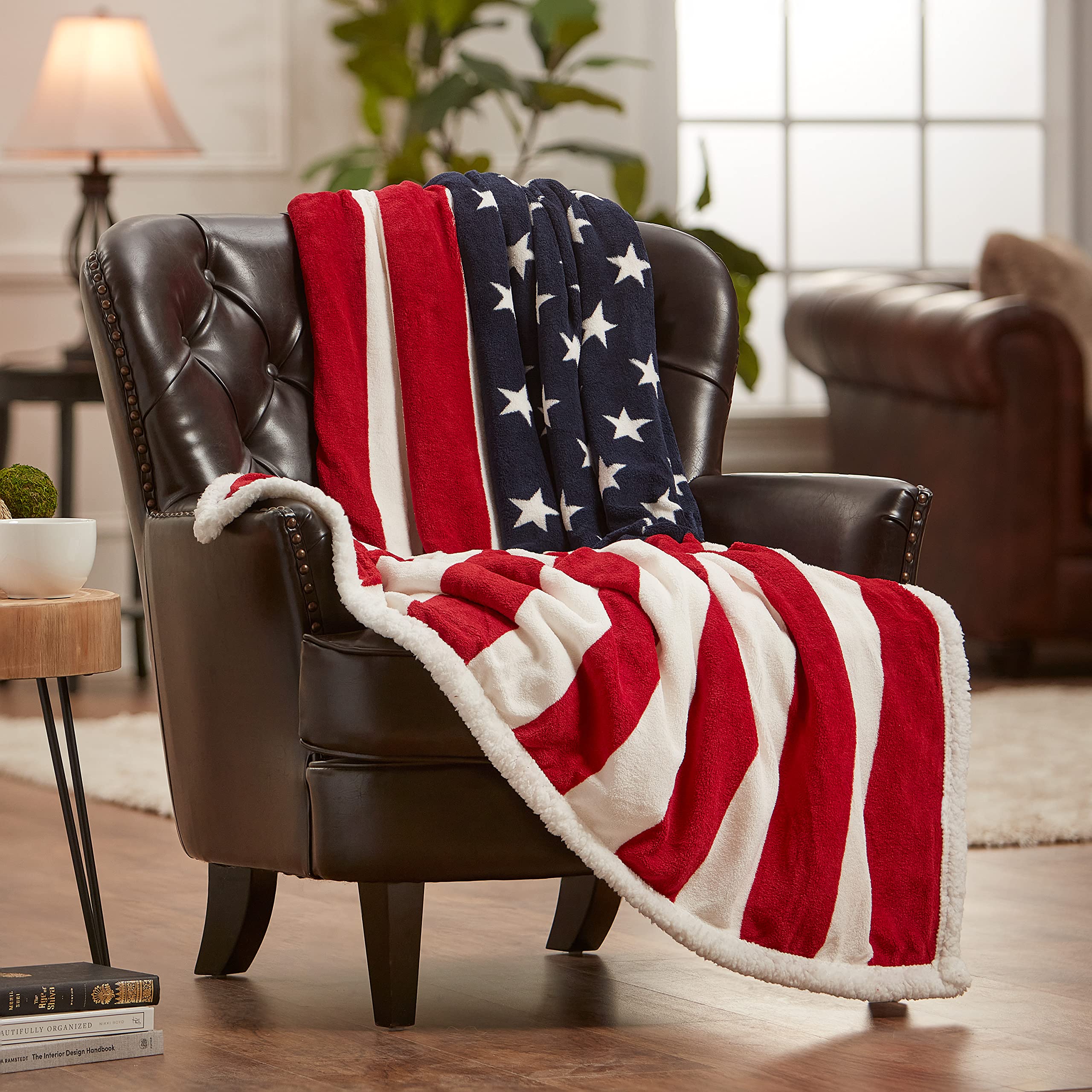 Chanasya Premium Patiotic Us Flag Print Sherpa Throw Blanket - Lightweight Microfiber For Couch And Bed - Great Gift For Veteran