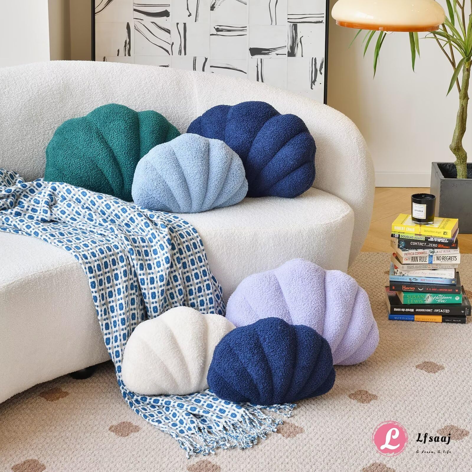 Lfsaaj Lavender Seashell Throw Pillows, Shell Shaped Throw Pillows, 13 Inch Soft Home Decorative Pillow Plush Cushion For Bed Co