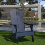 Flash Furniture Sawyer Modern Commercial 2-Slat Back Adirondack Chair - Navy Blue Commercial All-Weather Poly Resin Lounge Chair