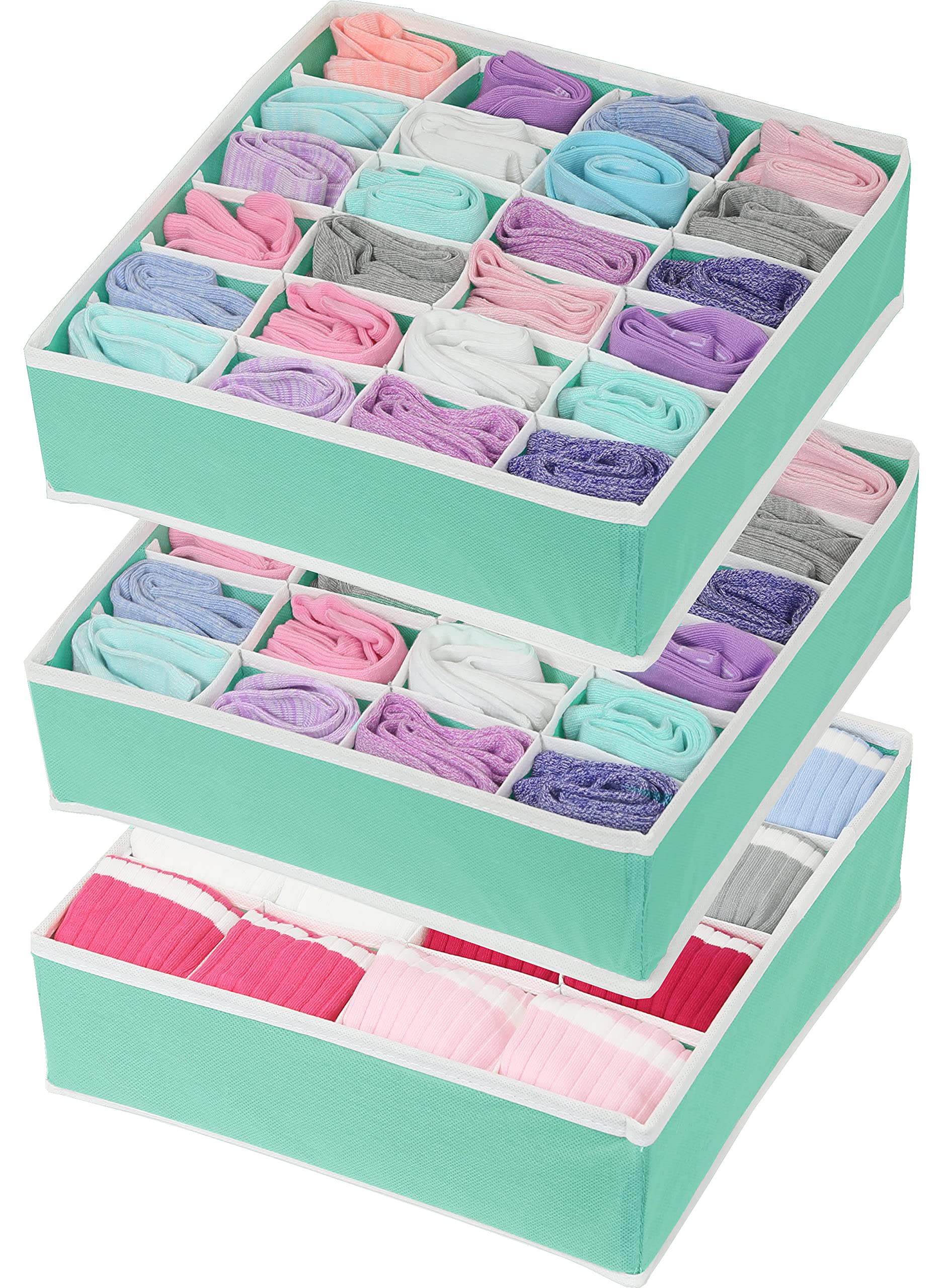 Simple Houseware Closet Drawer Organizer for Clothes, Socks and Underware, 3 Pack, Turquoise