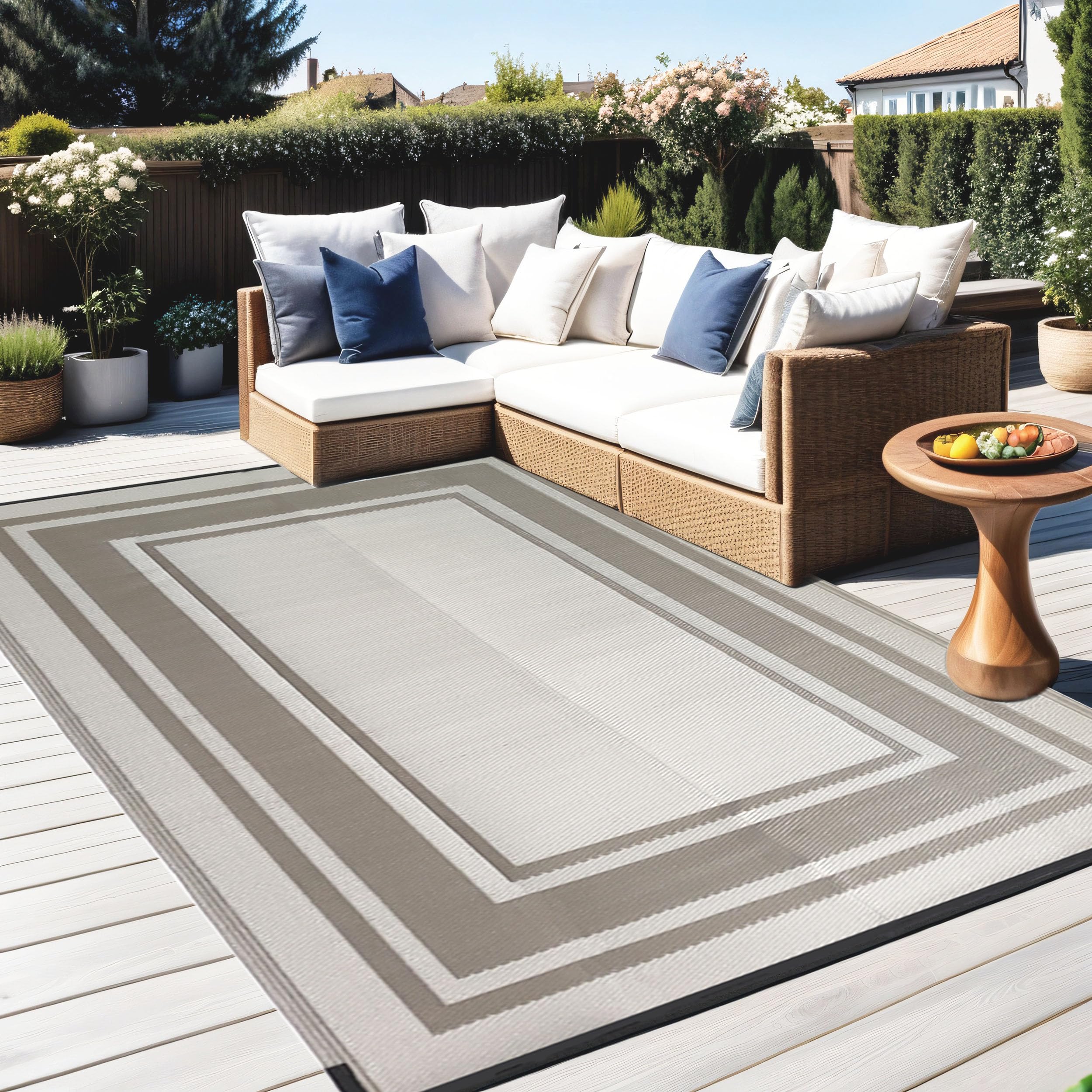 Rurality Outdoor Rug 9X12 Waterproof For Patio Clearance,Large Plastic Straw Mat For Camping,Porch,Rv,Reversible, Light Coffee