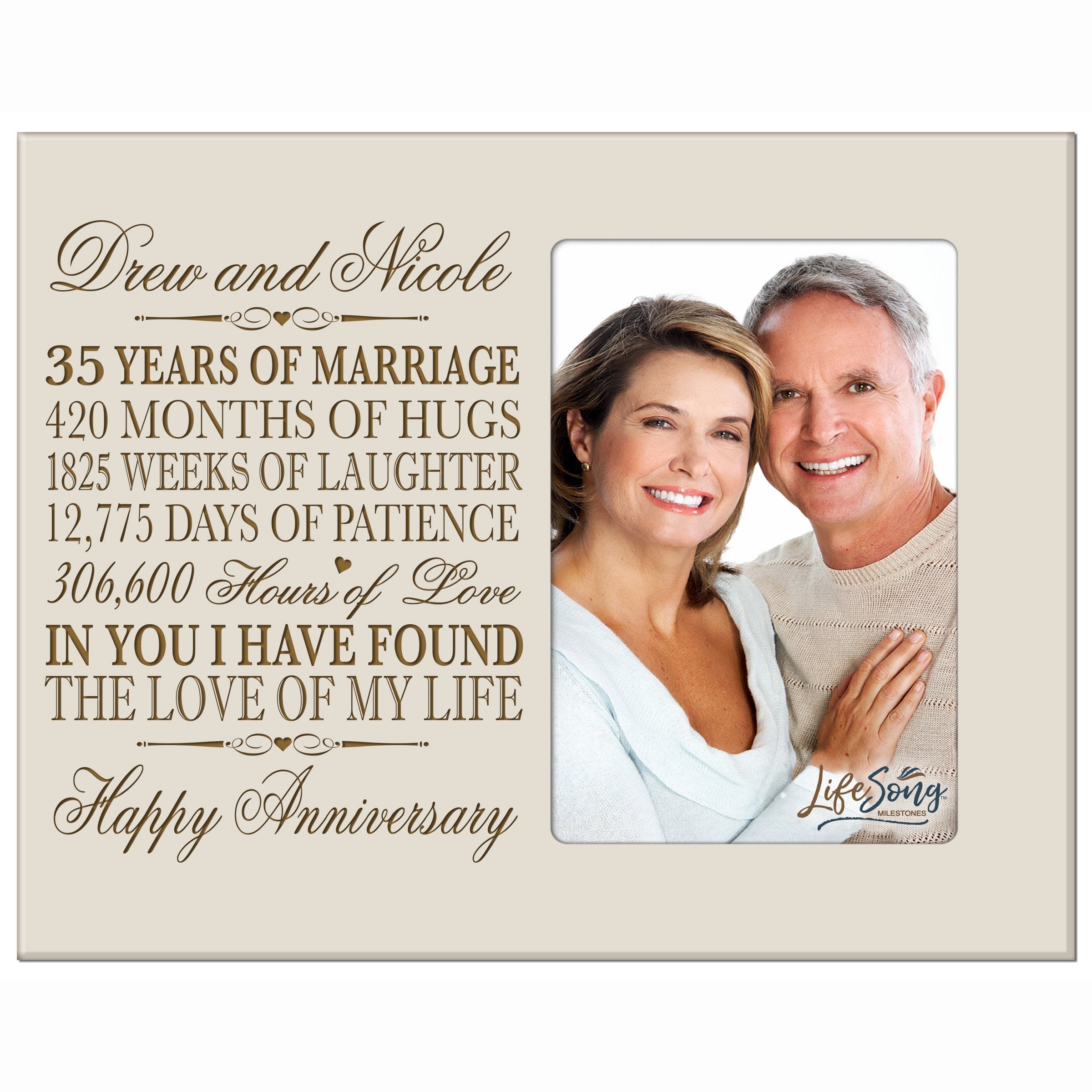LifeSong Milestones Personalized 35th Year Wedding for Couple 35th Frame Holds 1 4x6 Photo 8 H X 10 W (Ivory)