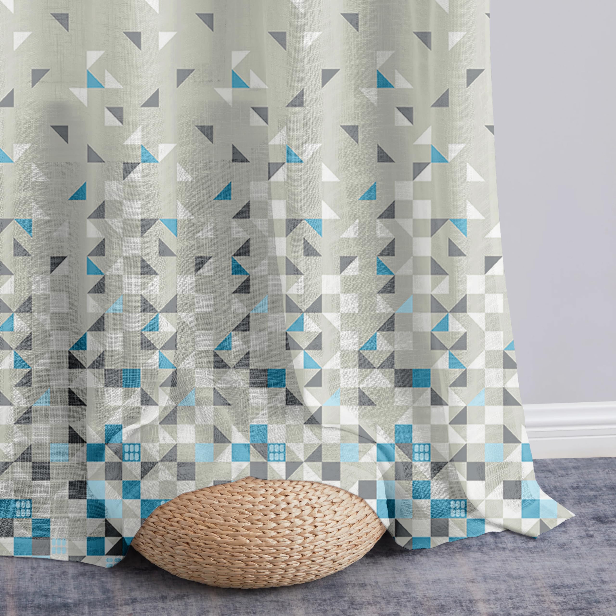 Story@Home Sheer Curtains 8 Feet Long Set Of 1 | Geometric Printed | Semi Transparent Net Curtain | Semi Long Door Curtain For L