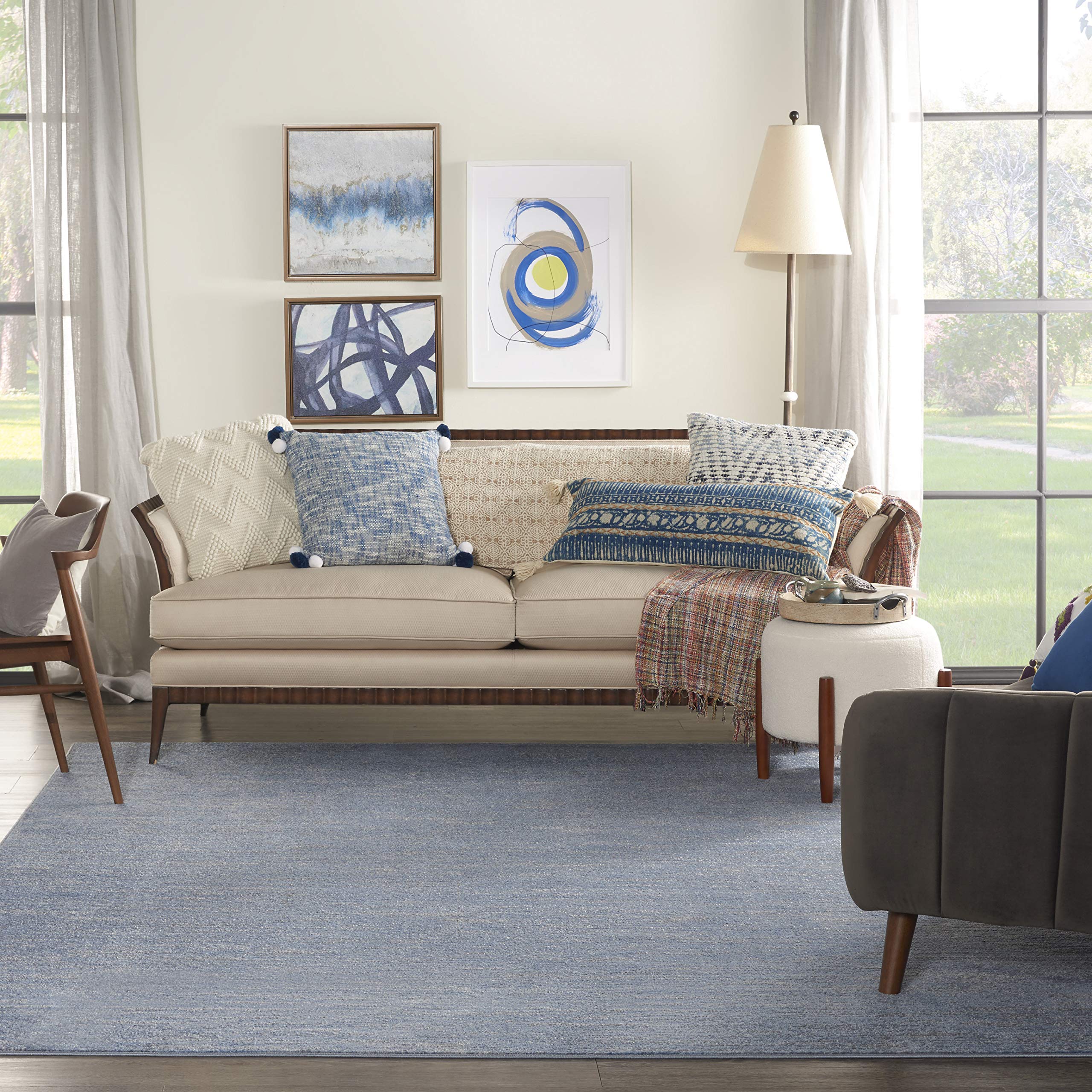 Nourison Essentials Indoor/Outdoor Blue/Grey 8' X 10' Area Rug, Easy -Cleaning, Non Shedding, Bed Room, Living Room, Dining Room, Backyard, Deck, Patio (8X10)