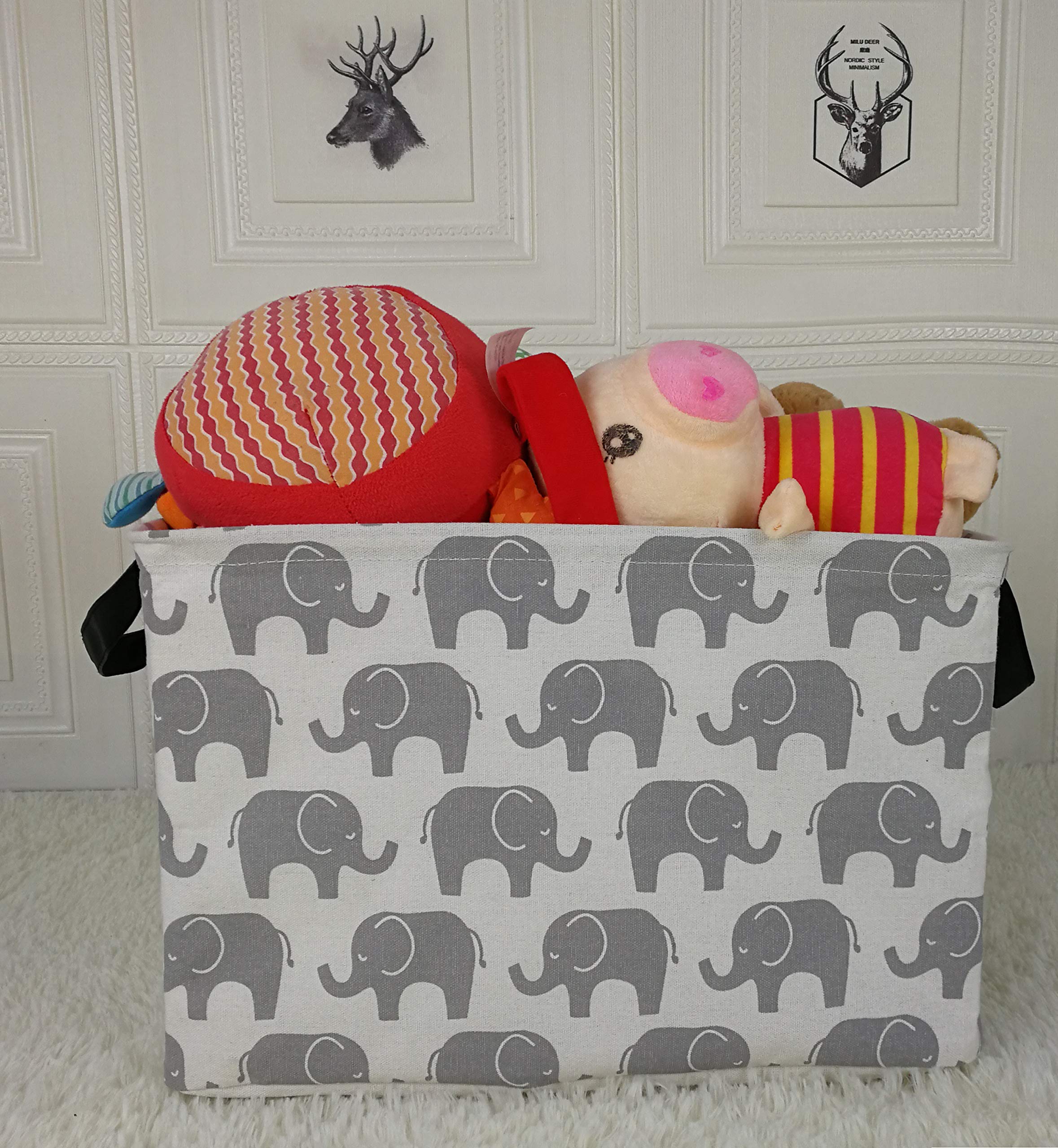 Huayee Rectangular Storage Bin Shelf Basket Canvas Fabric Toy Box,Waterproof Coating Nursery Hamper With Handles,Gift Basket For