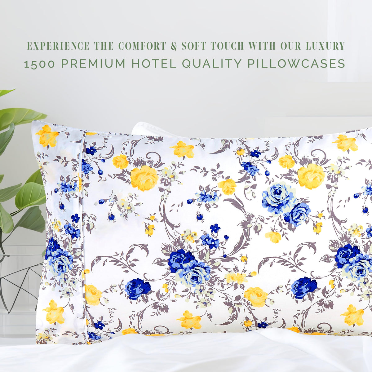 Elegant Comfort Ultra Soft Set Of 2 Floral Print Pillowcases - 1500 Premium Hotel Quality Microfiber, Soft And Smooth Envelope Closure 2-Piece Pillow Covers - King, Gold Jenna